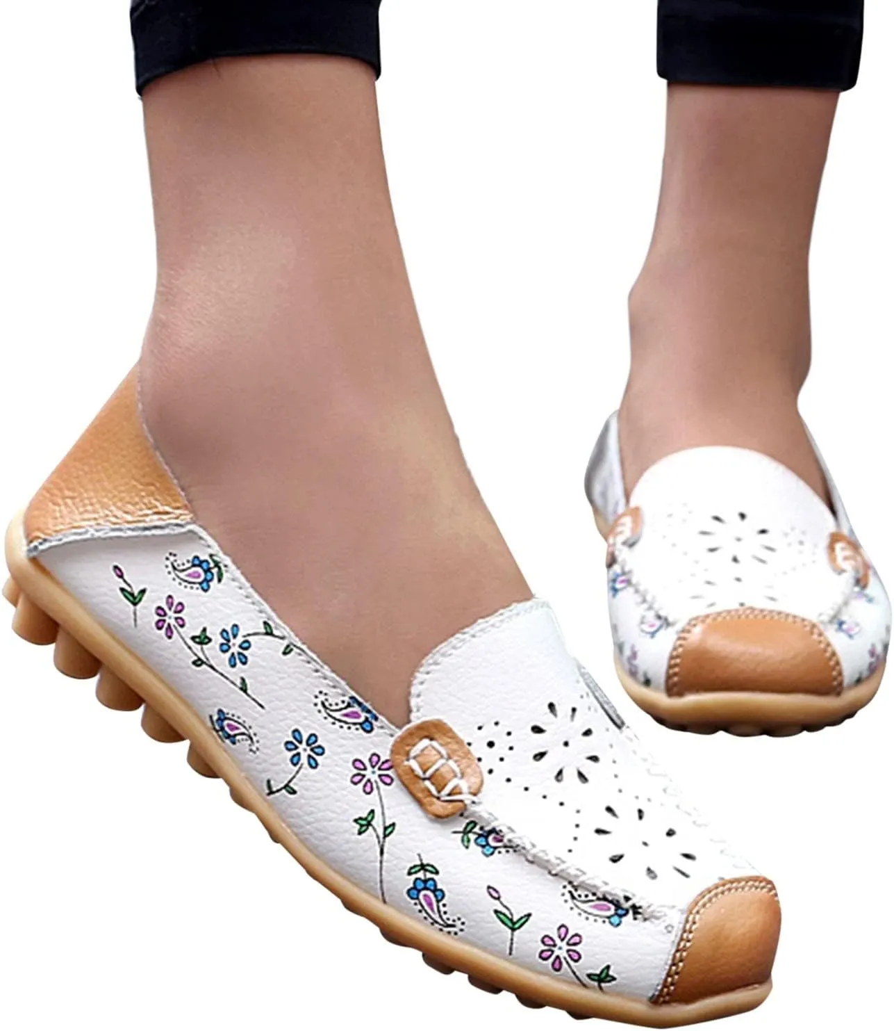 2025 Women Closed Toe Shoes Fashion Beautiful Cute Flower Soft Sole Walking Footwear Comfortable Breathable Flat Casual Shoe Summer Outdoor Party Dance Non-Slip Slip-On Leather Slippers