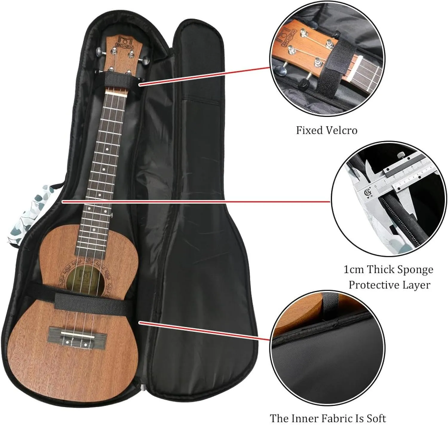 23 Inch Concert Ukulele Case Gray Sage Green Seamless Leaves and Plants Ukulele Padded Bag with Storage and Shoulder Straps
