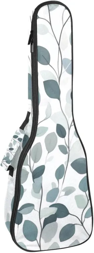 23 Inch Concert Ukulele Case Gray Sage Green Seamless Leaves and Plants Ukulele Padded Bag with Storage and Shoulder Straps