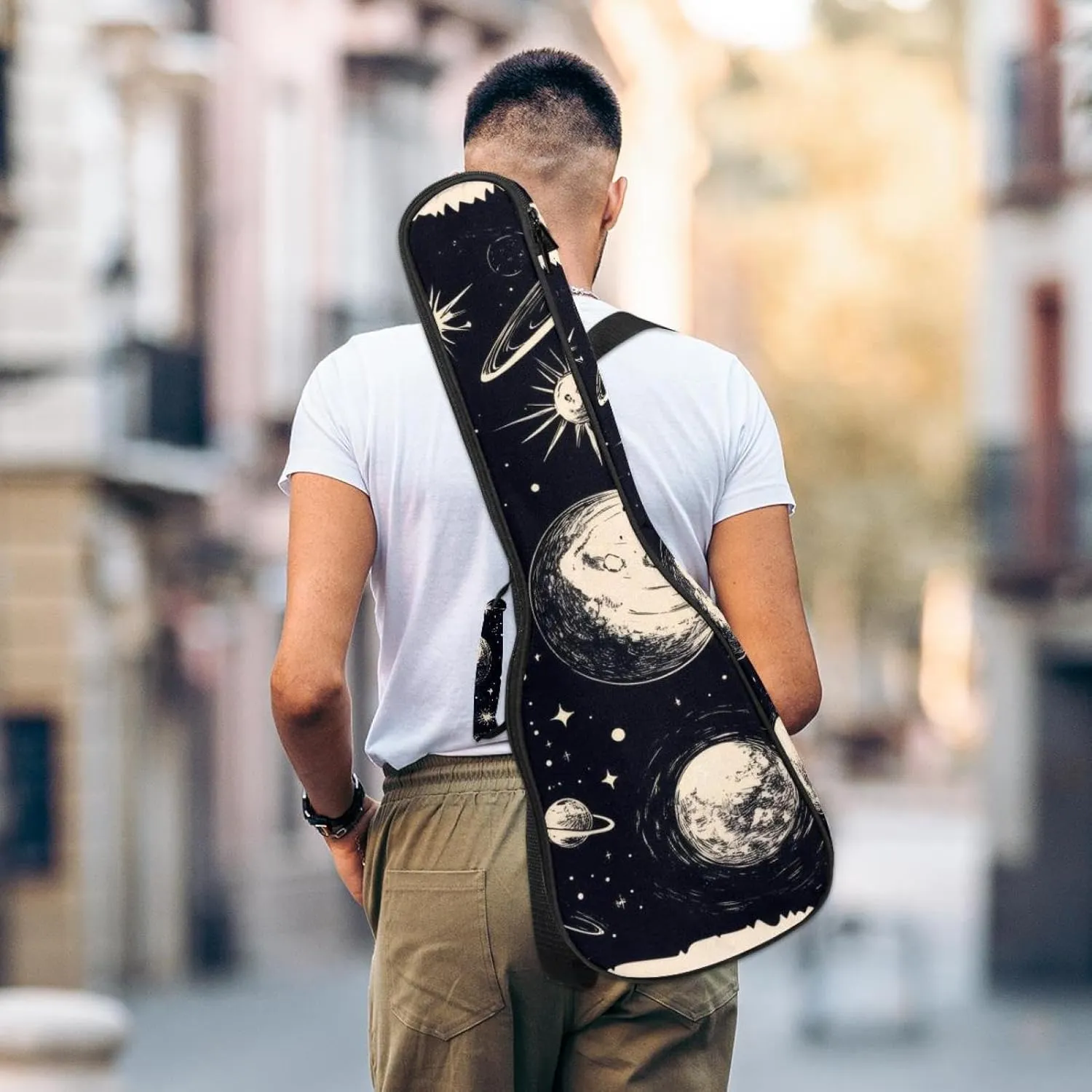 23 Inch Concert Ukulele Case Planets and Moons Universe Ukulele Padded Bag with Storage and Shoulder Straps