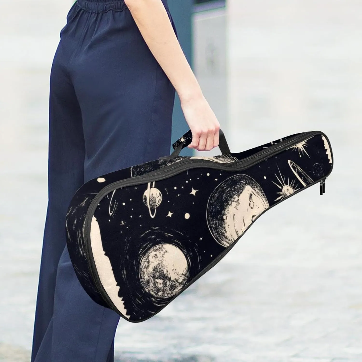 23 Inch Concert Ukulele Case Planets and Moons Universe Ukulele Padded Bag with Storage and Shoulder Straps