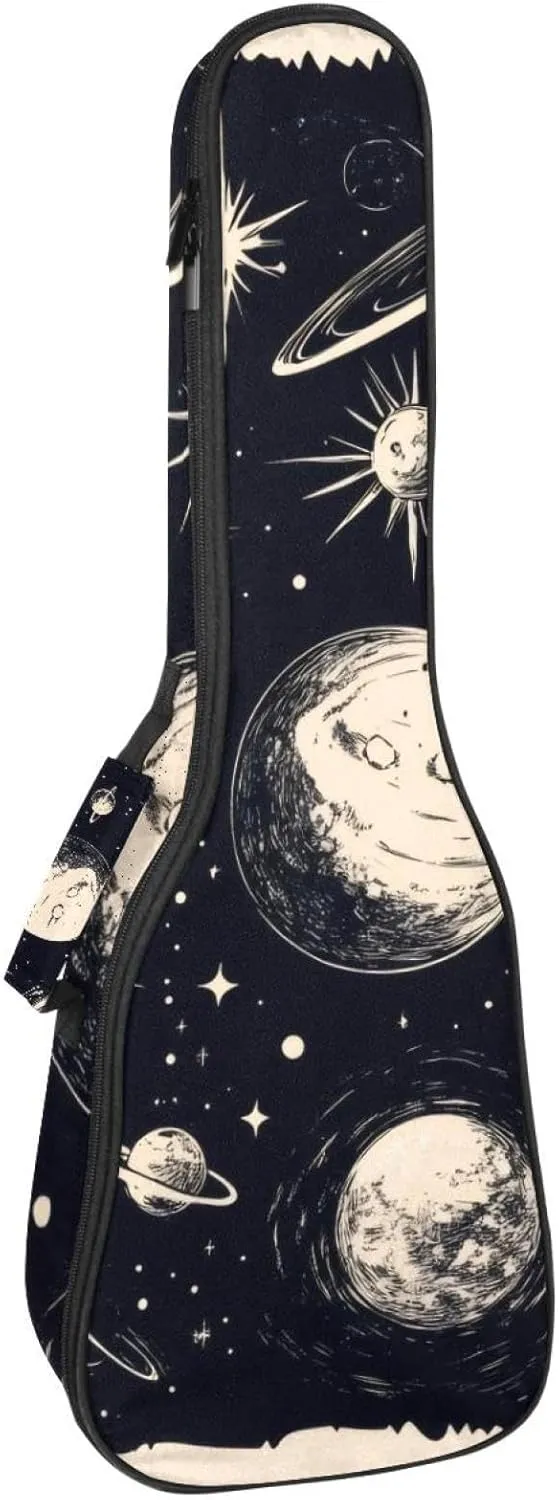 23 Inch Concert Ukulele Case Planets and Moons Universe Ukulele Padded Bag with Storage and Shoulder Straps