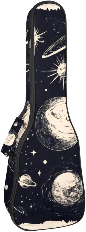 23 Inch Concert Ukulele Case Planets and Moons Universe Ukulele Padded Bag with Storage and Shoulder Straps