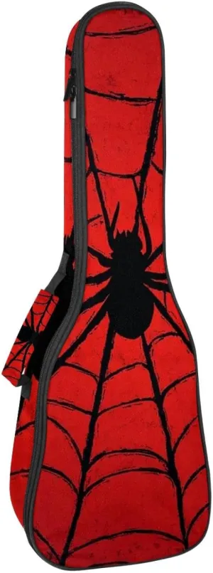 23 Inch Concert Ukulele Case Red Background with Black Spider Web Ukulele Padded Bag with Storage and Shoulder Straps