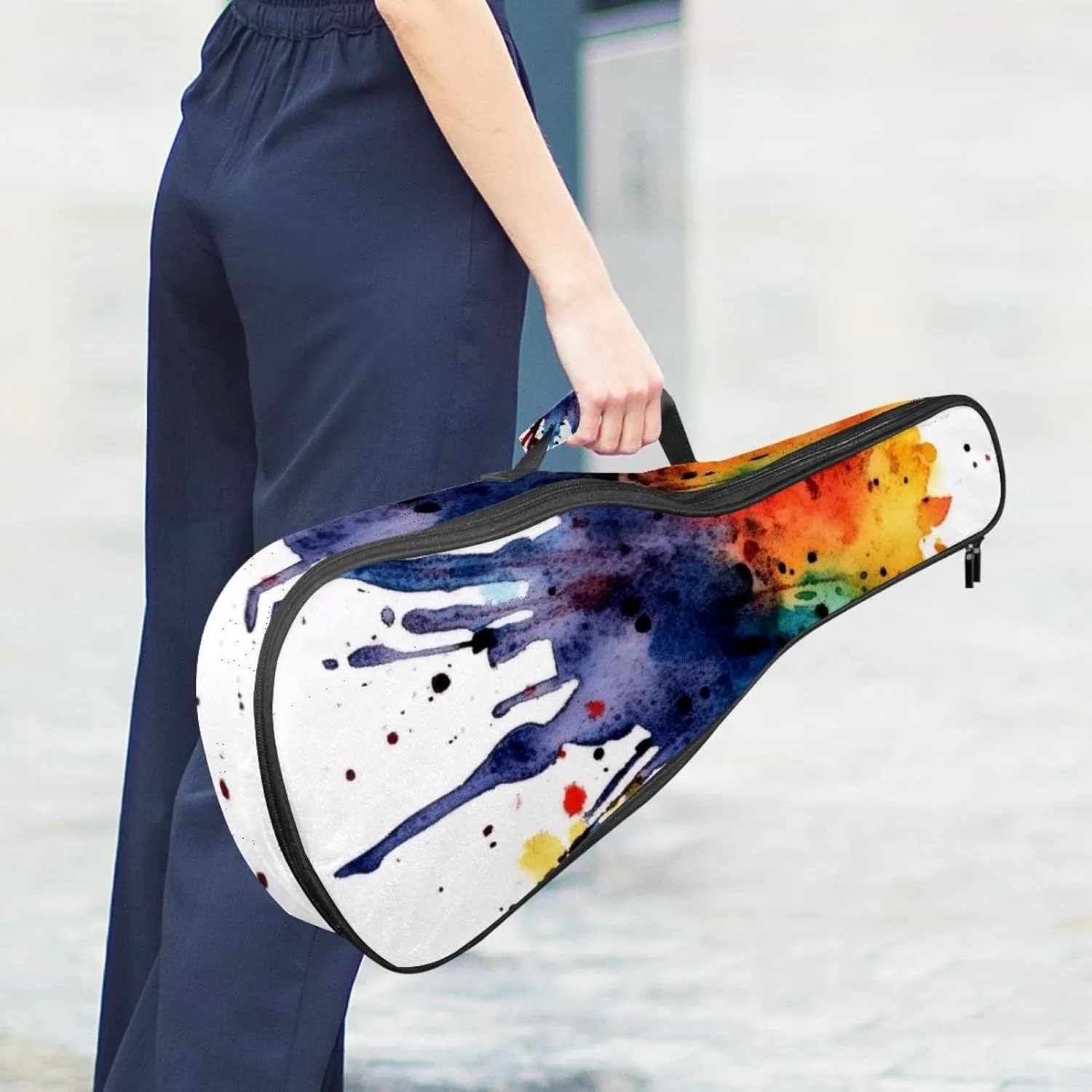 23 Inch Concert Ukulele Case Watercolor Abstract Colorful Texture Ukulele Padded Bag with Storage and Shoulder Straps