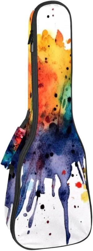 23 Inch Concert Ukulele Case Watercolor Abstract Colorful Texture Ukulele Padded Bag with Storage and Shoulder Straps