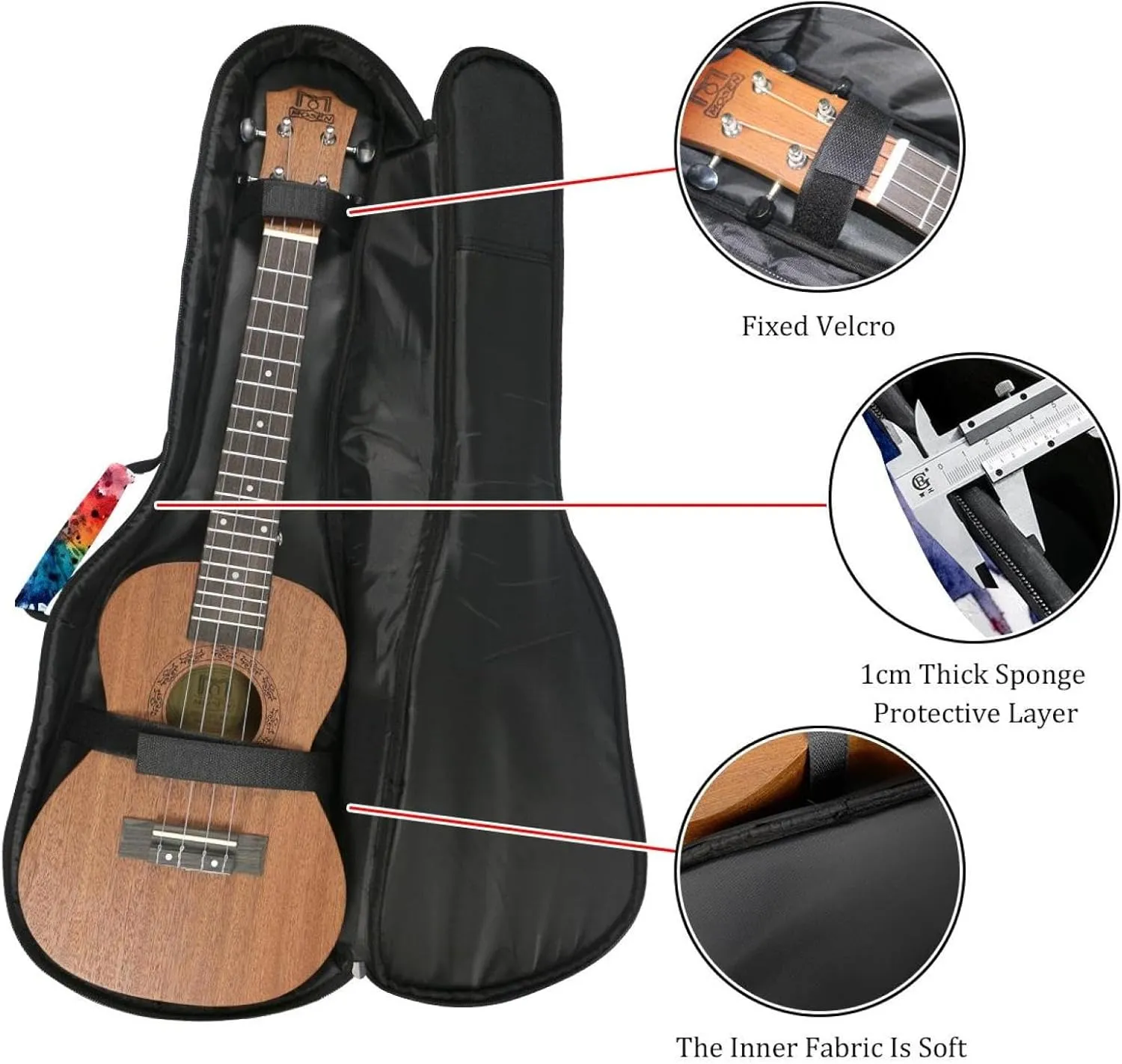 23 Inch Concert Ukulele Case Watercolor Abstract Colorful Texture Ukulele Padded Bag with Storage and Shoulder Straps