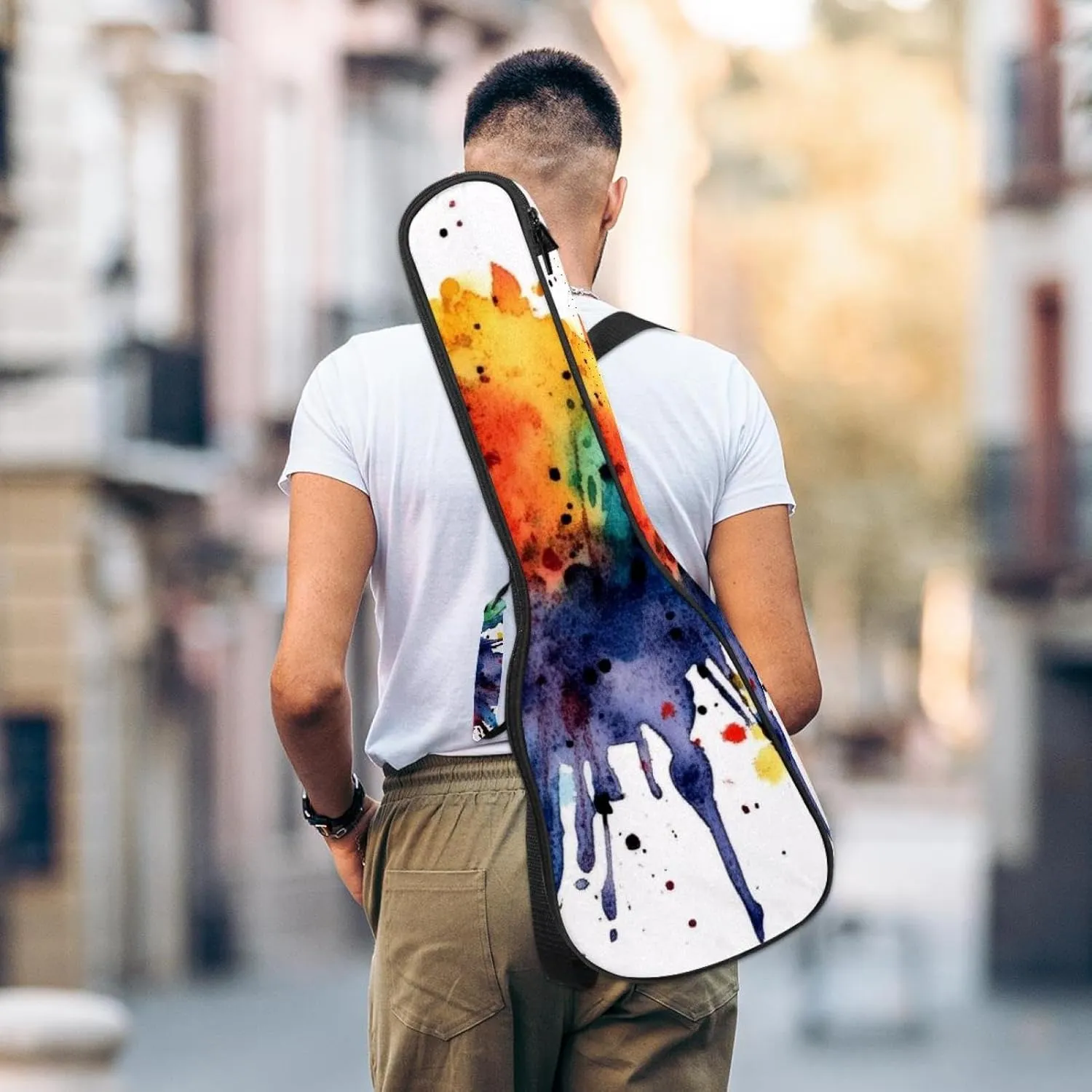 23 Inch Concert Ukulele Case Watercolor Abstract Colorful Texture Ukulele Padded Bag with Storage and Shoulder Straps