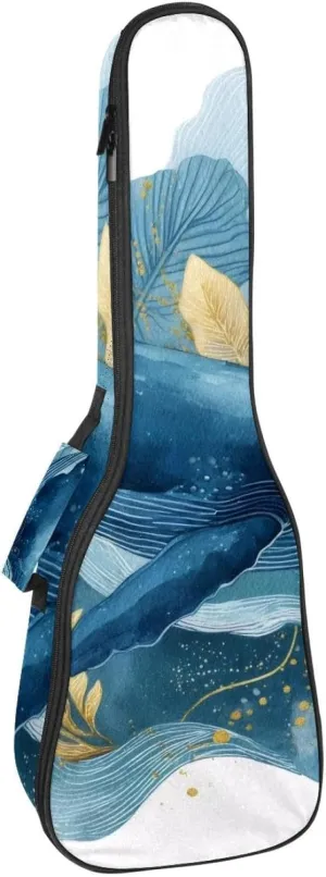 23 Inch Concert Ukulele Case Watercolor Whale Sea Algae with Bubbles and Starfish Ukulele Padded Bag with Storage and Shoulder Straps