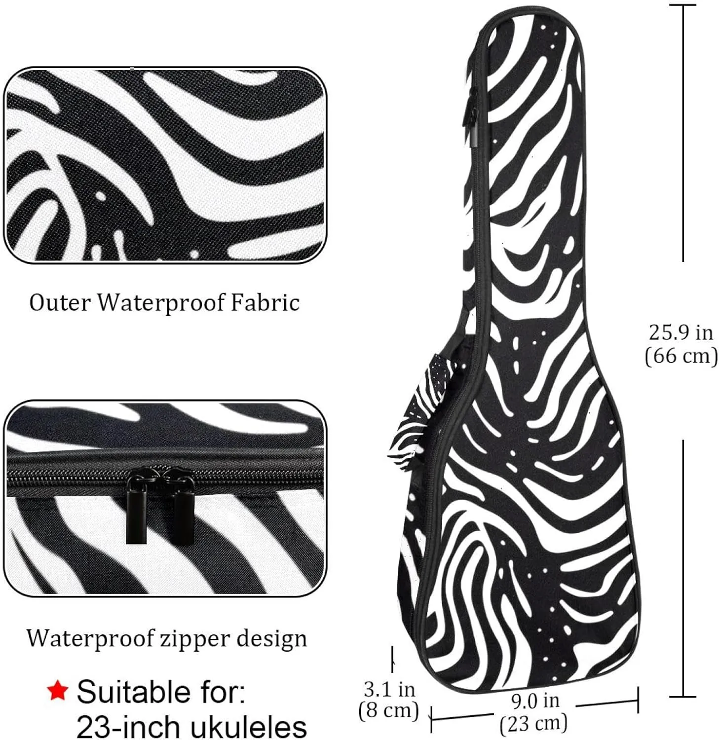 23" Ukulele Bag Abstract Liquid Stripes Background Padding Carry Case Ukulele Cover with Storage and Thick Handle