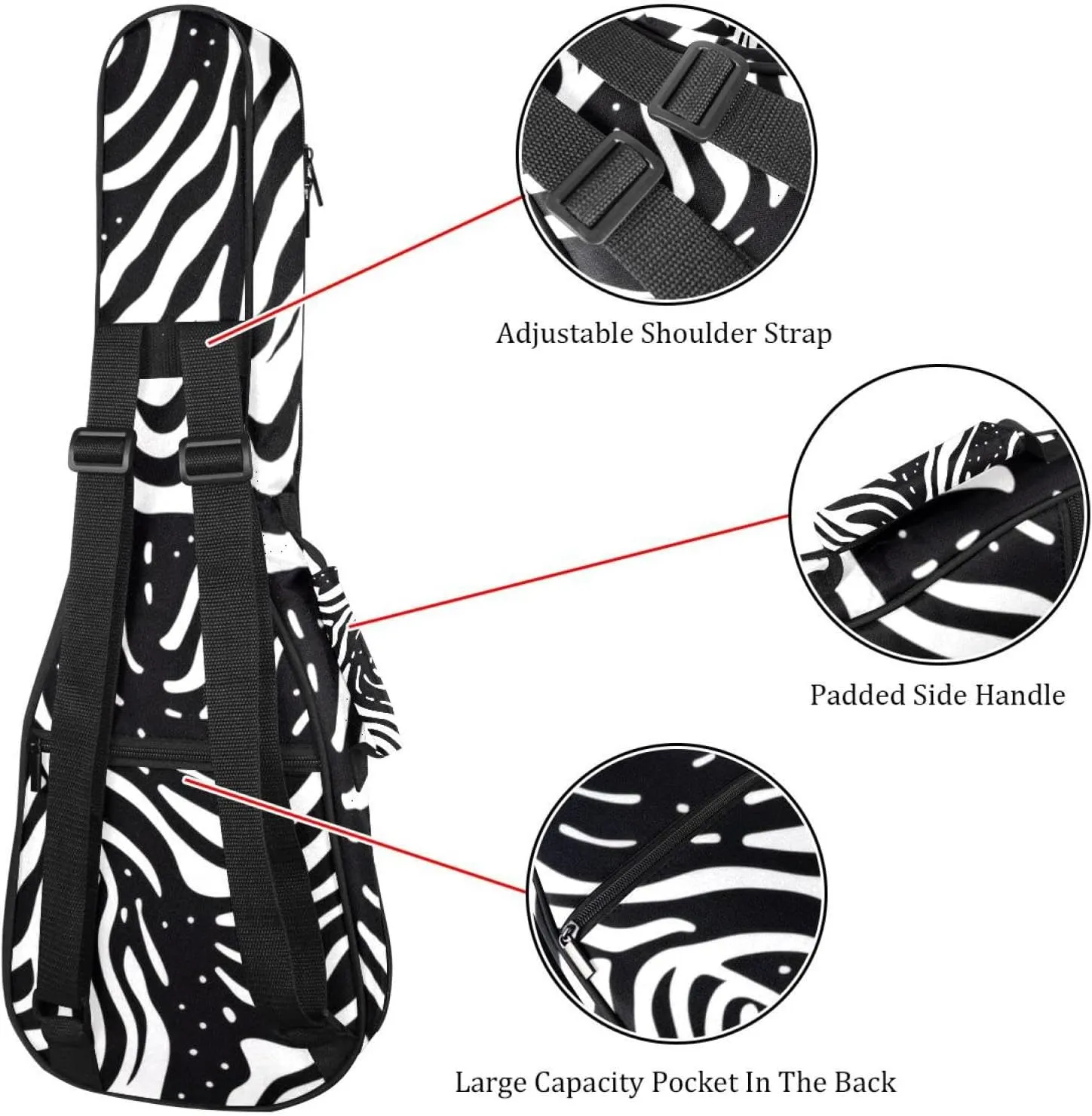 23" Ukulele Bag Abstract Liquid Stripes Background Padding Carry Case Ukulele Cover with Storage and Thick Handle
