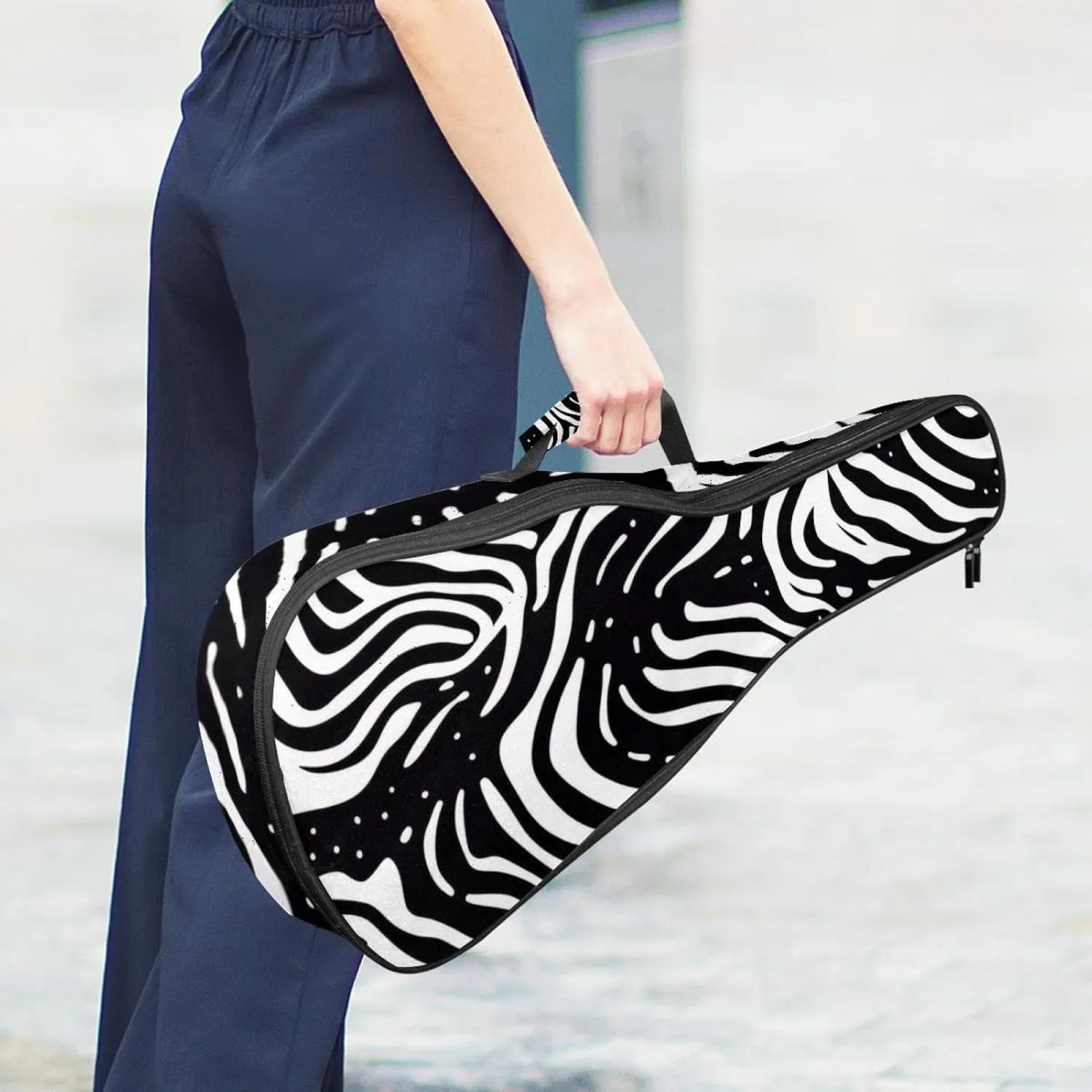 23" Ukulele Bag Abstract Liquid Stripes Background Padding Carry Case Ukulele Cover with Storage and Thick Handle