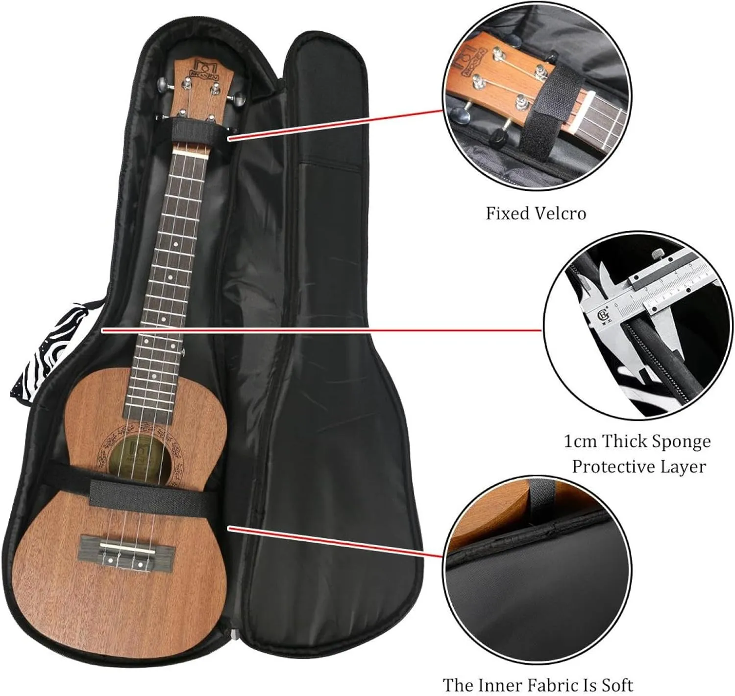23" Ukulele Bag Abstract Liquid Stripes Background Padding Carry Case Ukulele Cover with Storage and Thick Handle