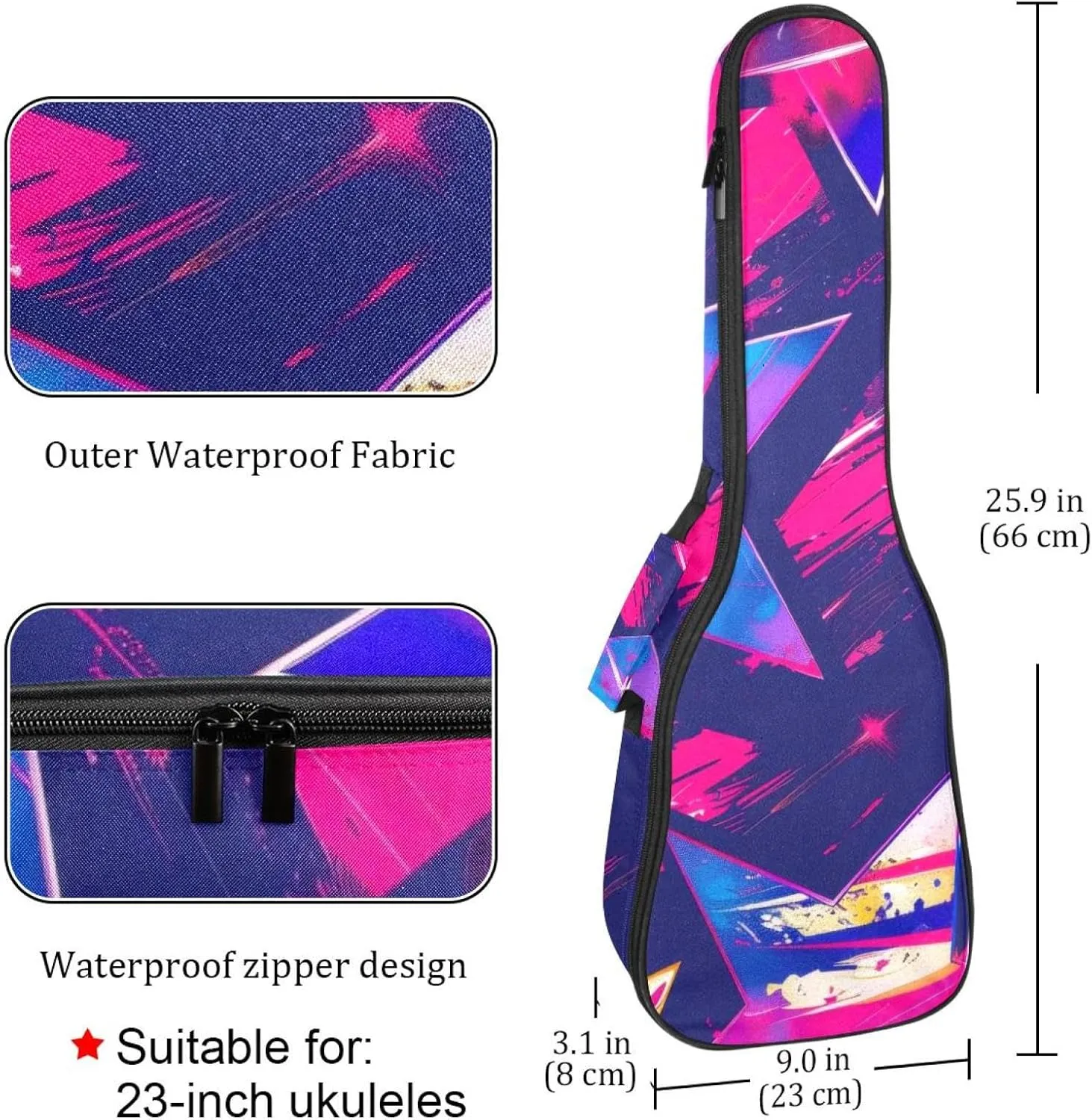 23" Ukulele Bag Cute Stars Seamless Padding Carry Case Ukulele Cover with Storage and Thick Handle