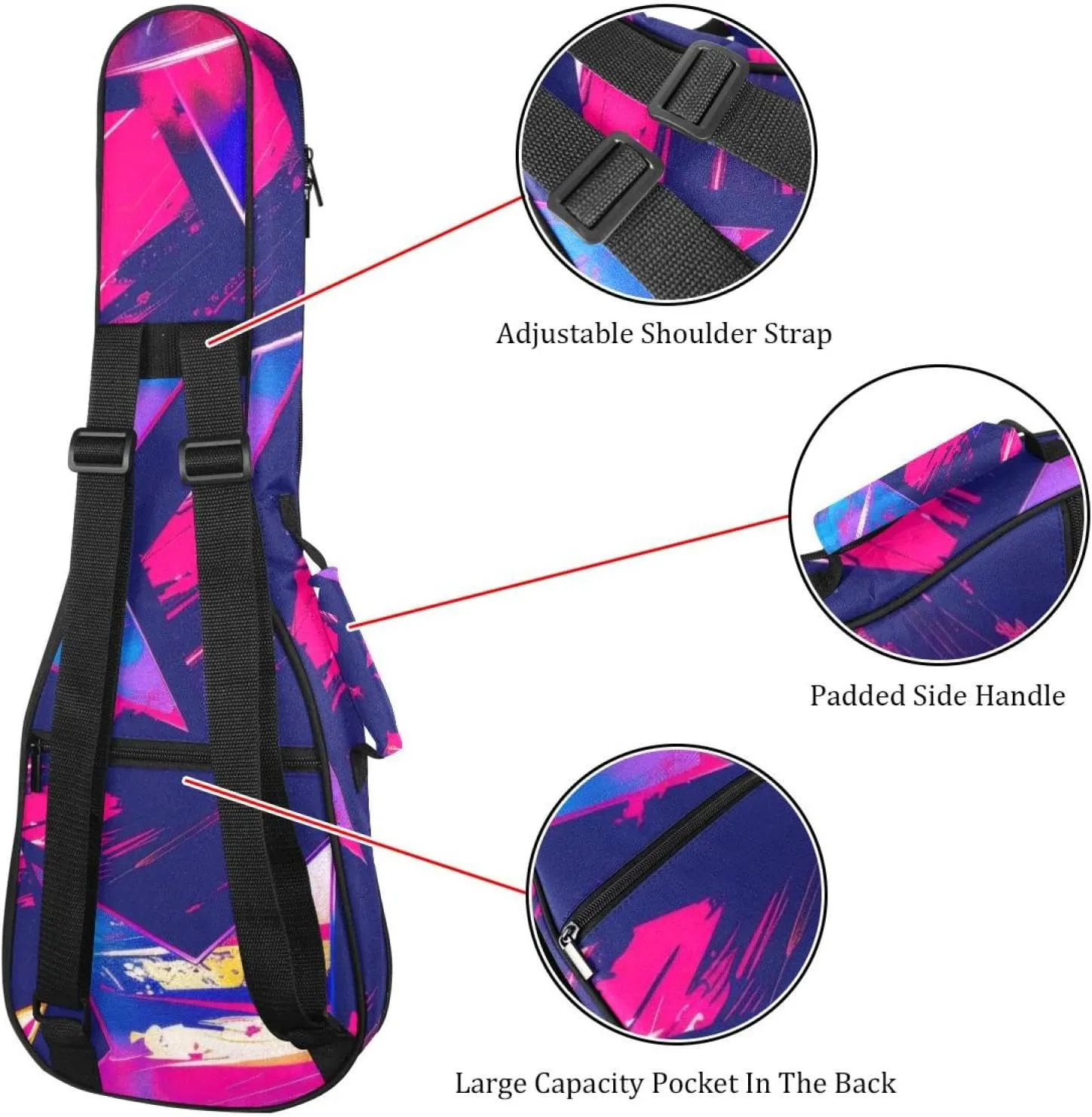 23" Ukulele Bag Cute Stars Seamless Padding Carry Case Ukulele Cover with Storage and Thick Handle