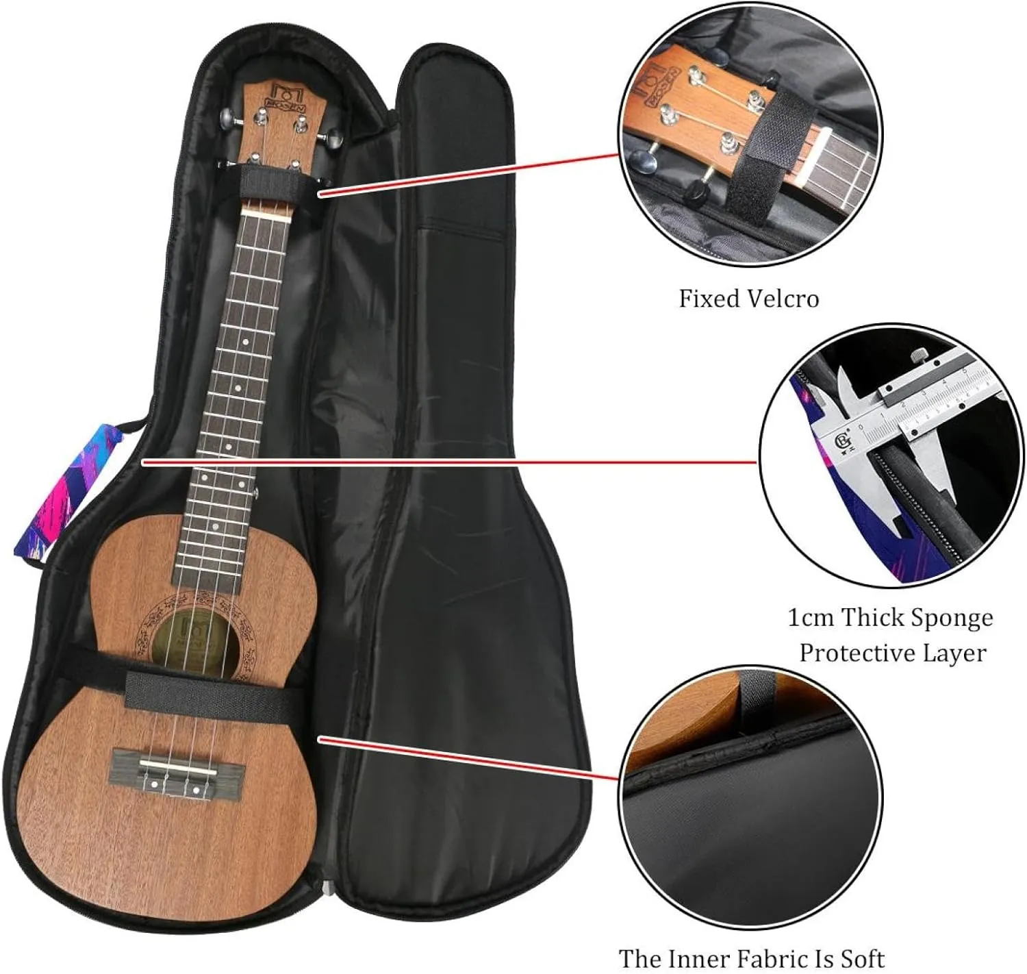 23" Ukulele Bag Cute Stars Seamless Padding Carry Case Ukulele Cover with Storage and Thick Handle