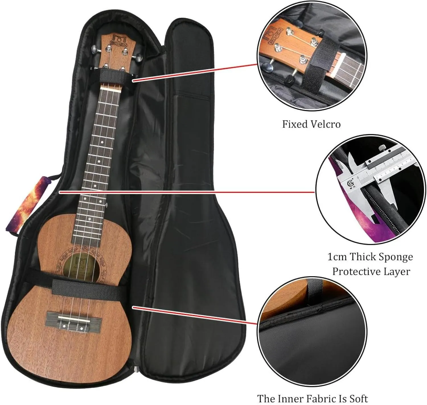 23" Ukulele Bag Stary Night Cosmos Universe Astronomy Padding Carry Case Ukulele Cover with Storage and Thick Handle