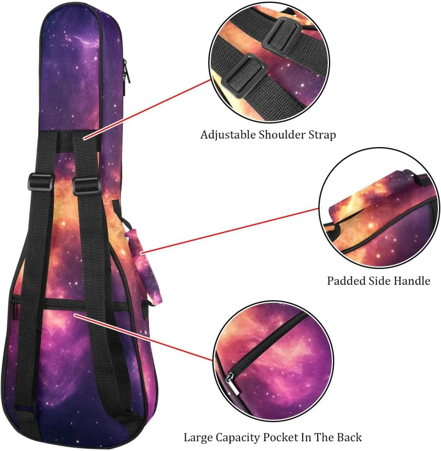 23" Ukulele Bag Stary Night Cosmos Universe Astronomy Padding Carry Case Ukulele Cover with Storage and Thick Handle