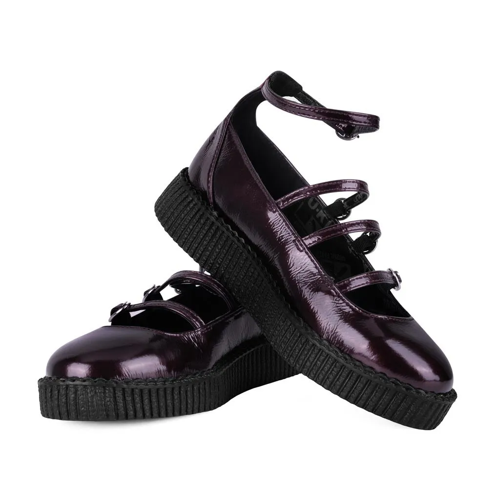 4-Strap Ballet Creeper Vegan Burgundy Crinkle Patent
