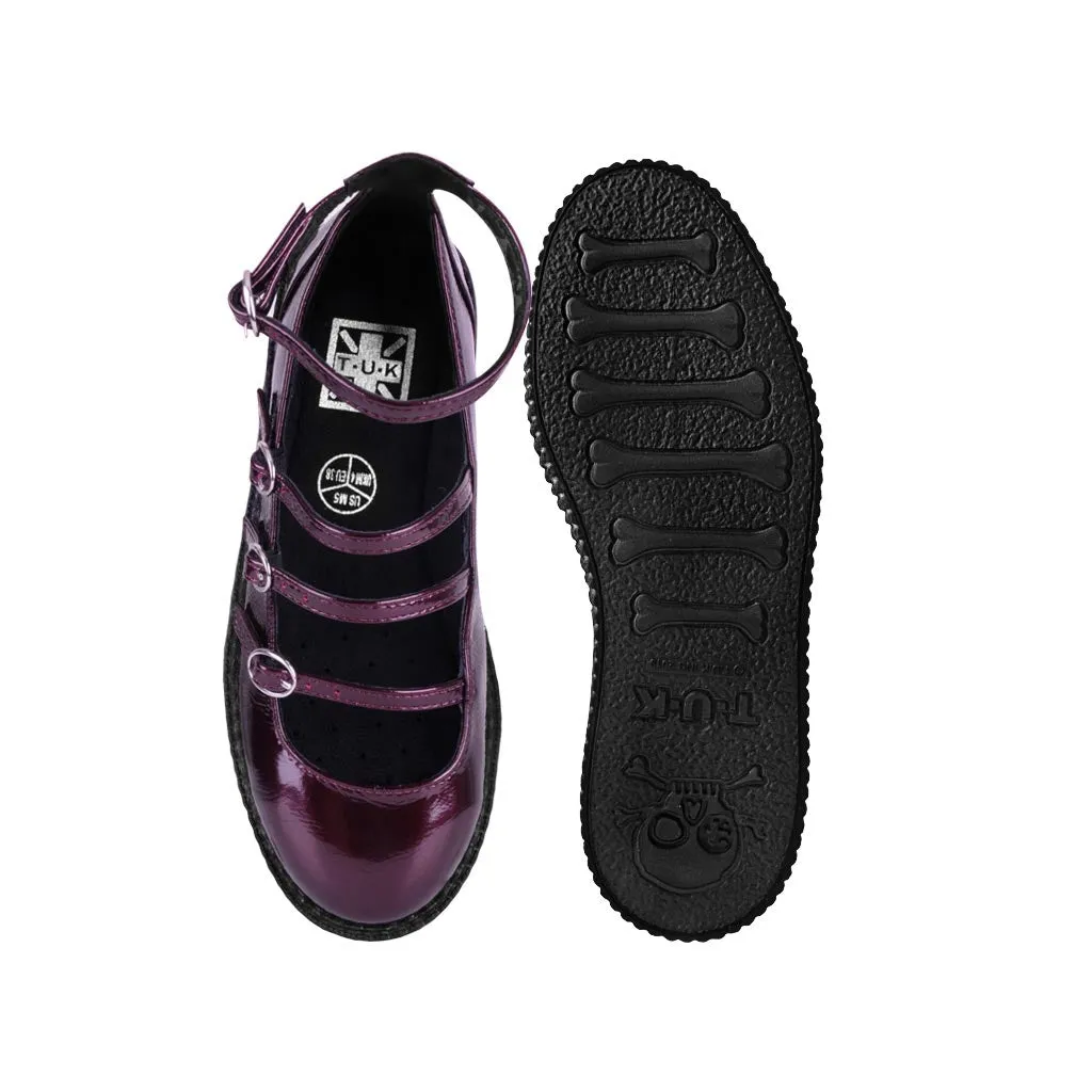4-Strap Ballet Creeper Vegan Burgundy Crinkle Patent