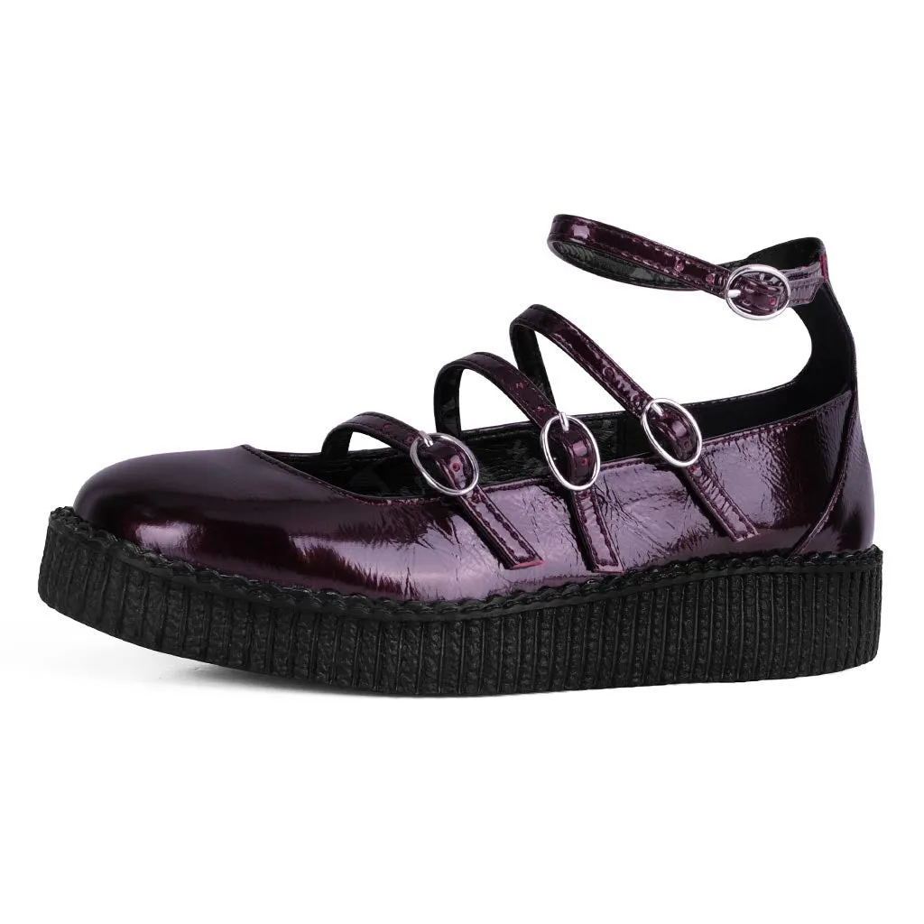 4-Strap Ballet Creeper Vegan Burgundy Crinkle Patent