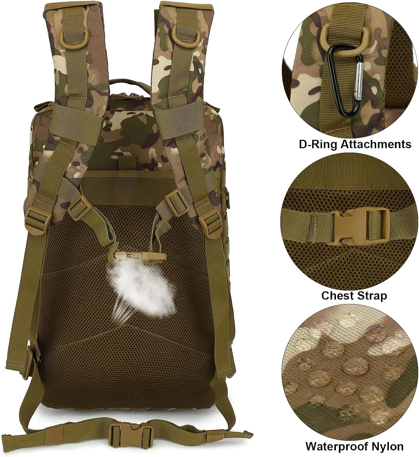 45L Military Tactical Backpack for Men Women, 3 Day Assault Pack Army Camping Molle Bag Hiking Backpacks (CP Camo)