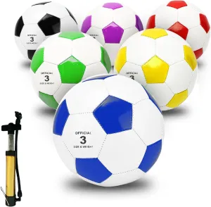 6 Pcs Soccer Ball with Pump Official Size 3 Outside Sport Soccer Ball Machine Stitched Ball Colored Soccer Training Balls for Youth Adult Game Training Practice or Gift