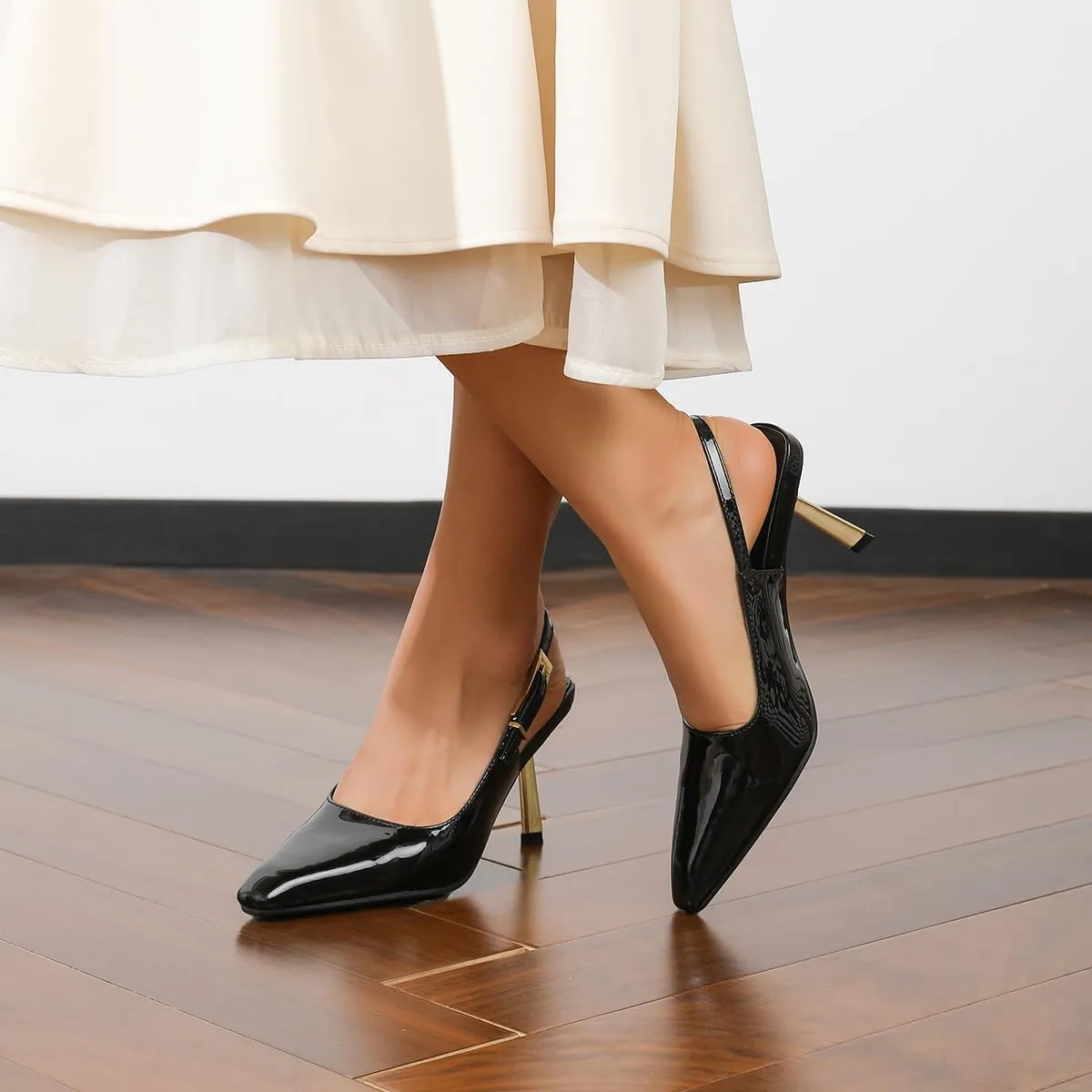 Amoji Women 3.5 In Kitten Heel Slingback Dress Shoes FZ334