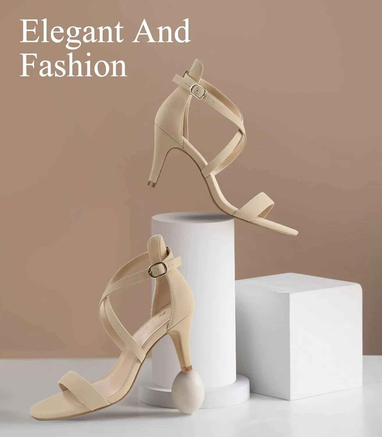 Ankis Nude Gold Black Heels Strappy Heels for Women 3 Inch Stiletto Open Toe Sandals for Wedding Evening Party Homecoming