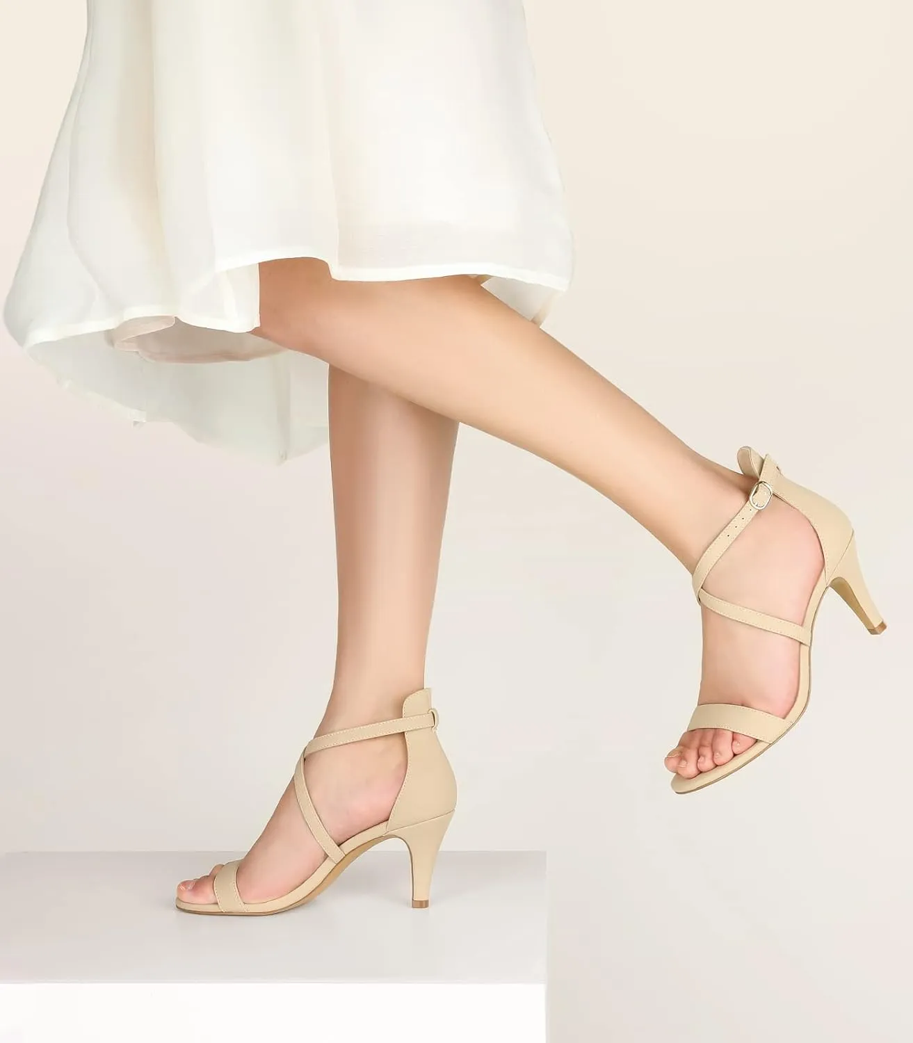Ankis Nude Gold Black Heels Strappy Heels for Women 3 Inch Stiletto Open Toe Sandals for Wedding Evening Party Homecoming