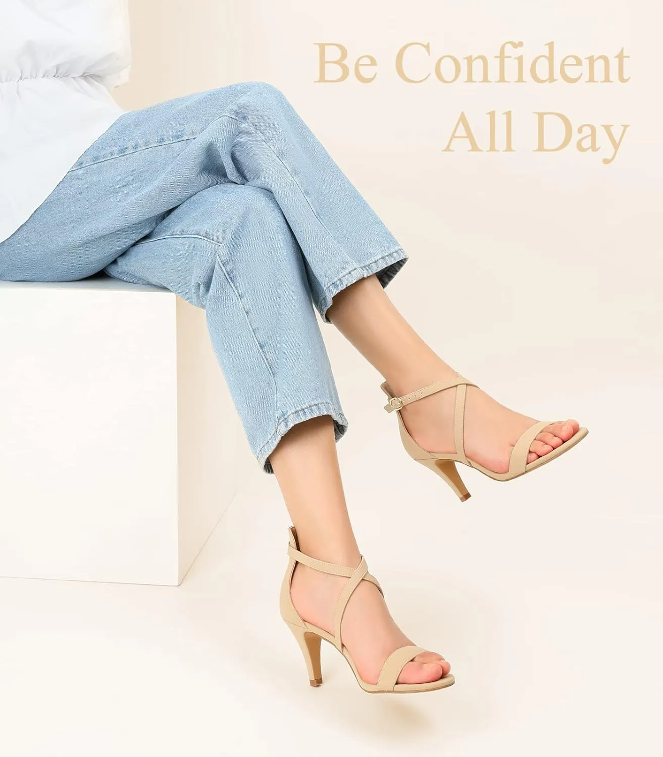 Ankis Nude Gold Black Heels Strappy Heels for Women 3 Inch Stiletto Open Toe Sandals for Wedding Evening Party Homecoming