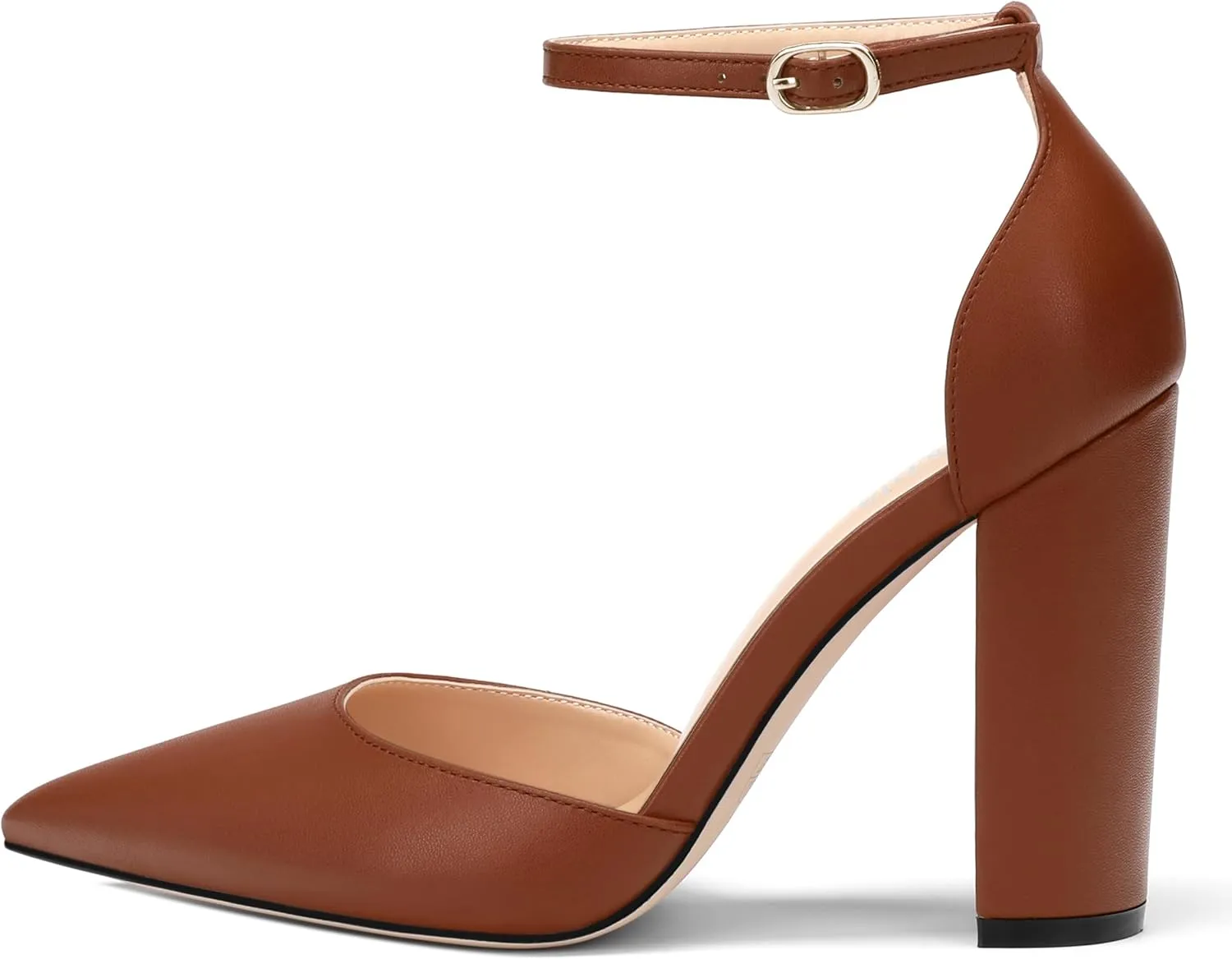 Ankle Strap Heels for Women,Chunky Block Closed Pointed Toe Matte Pumps,Dress Wedding Party Shoes 3 Inch