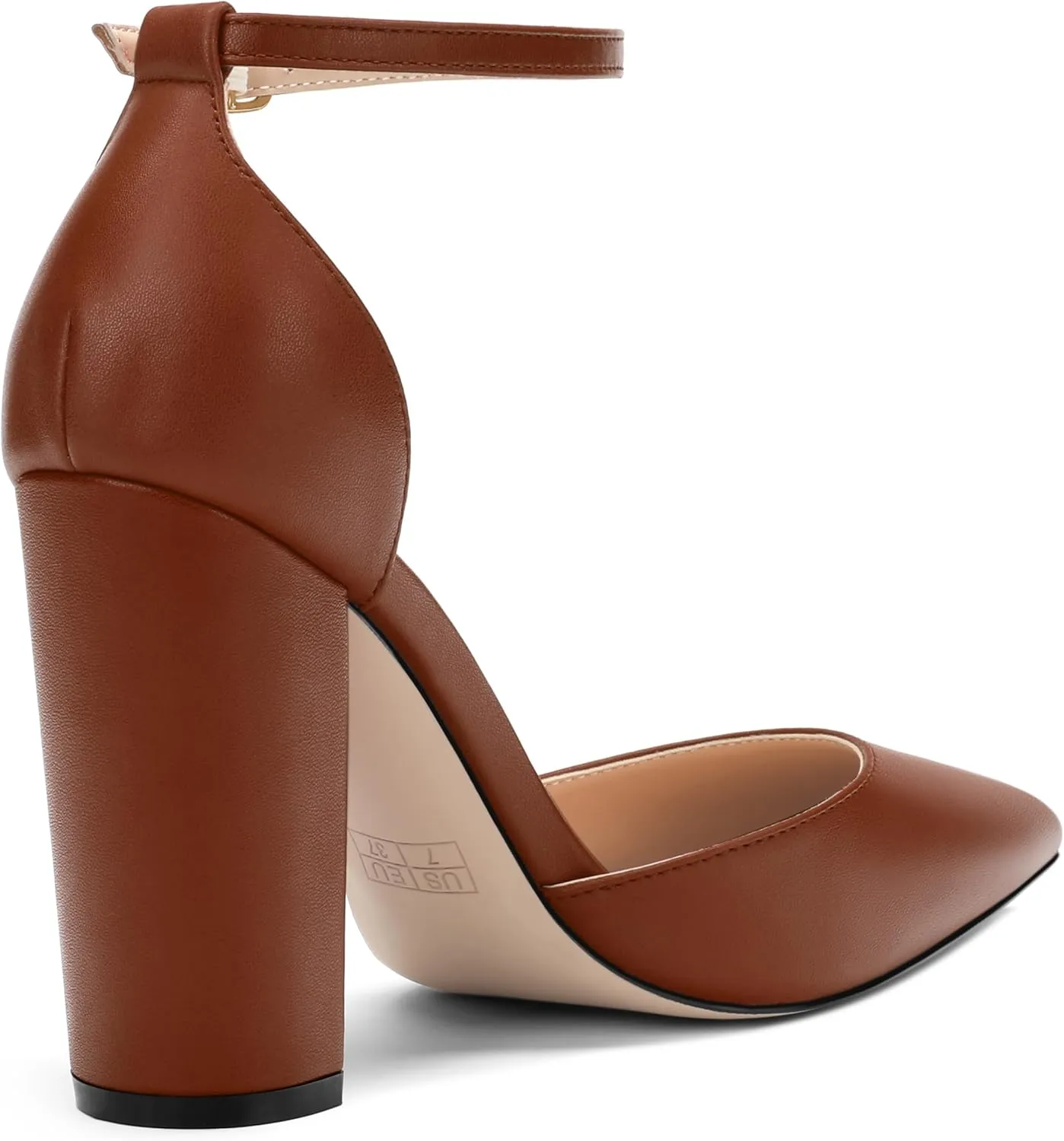 Ankle Strap Heels for Women,Chunky Block Closed Pointed Toe Matte Pumps,Dress Wedding Party Shoes 3 Inch