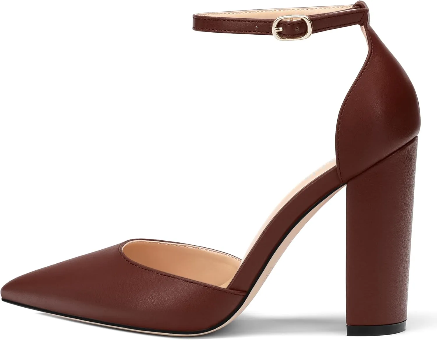 Ankle Strap Heels for Women,Chunky Block Closed Pointed Toe Matte Pumps,Dress Wedding Party Shoes 3 Inch
