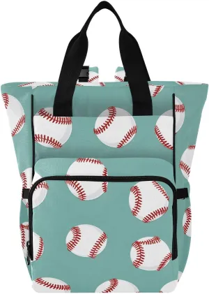 Baby Diaper Bag Backpack Baseball Red White Teal Large Tote Baby Bag for Boys, Girls, Waterproof Multi Function Diaper Backpack, Travel Essentials for Moms