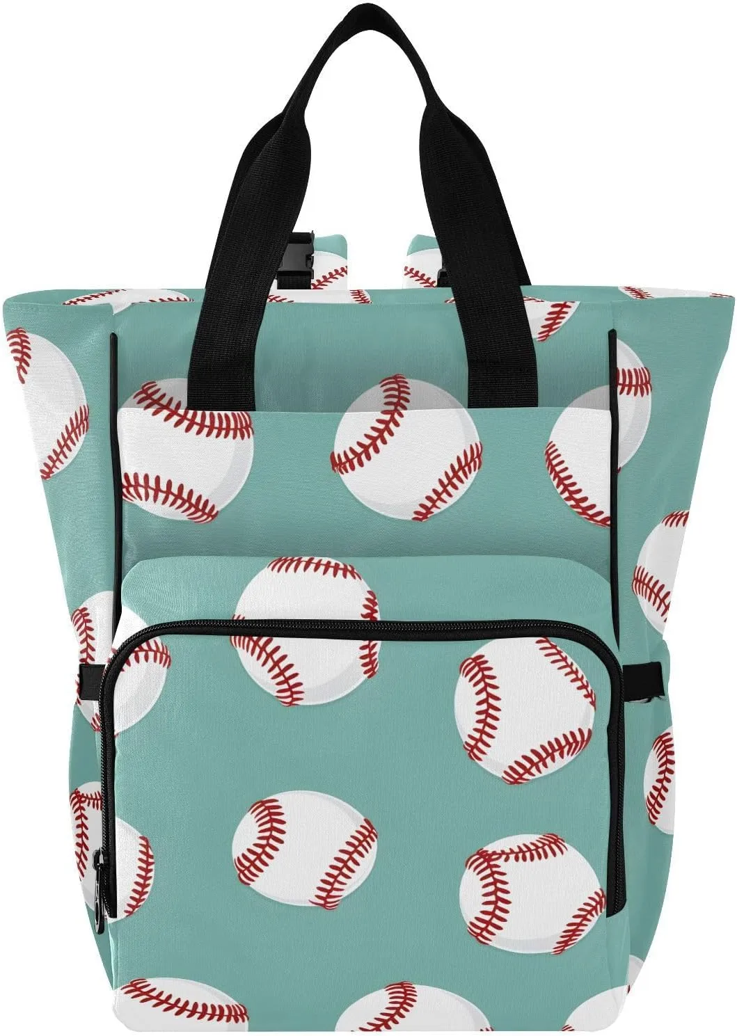 Baby Diaper Bag Backpack Baseball Red White Teal Large Tote Baby Bag for Boys, Girls, Waterproof Multi Function Diaper Backpack, Travel Essentials for Moms