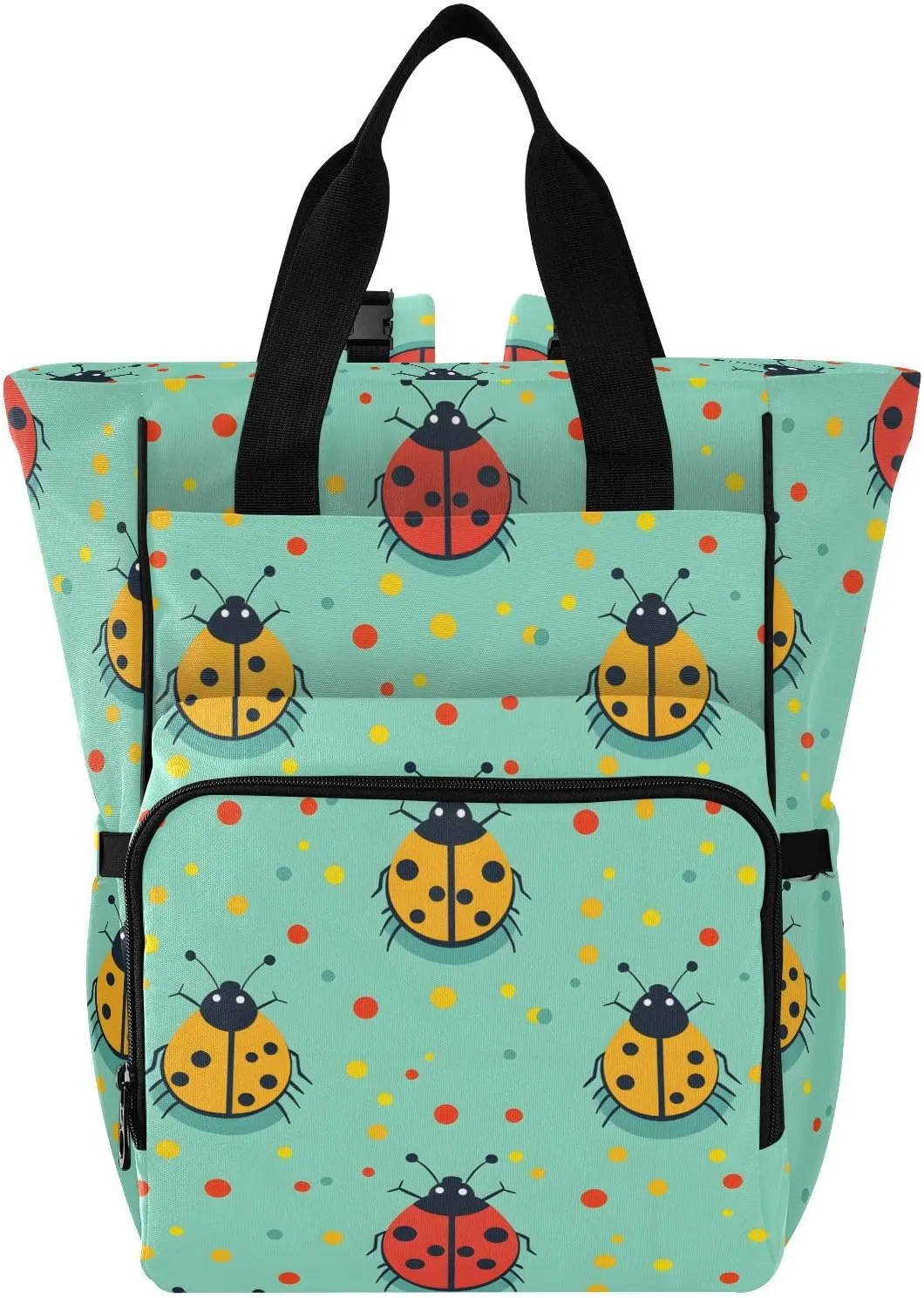 Baby Diaper Bag Backpack Ladybugs Red Yellow Dots Pattern Large Tote Baby Bag for Boys, Girls, Waterproof Multi Function Diaper Backpack, Travel Essentials for Moms
