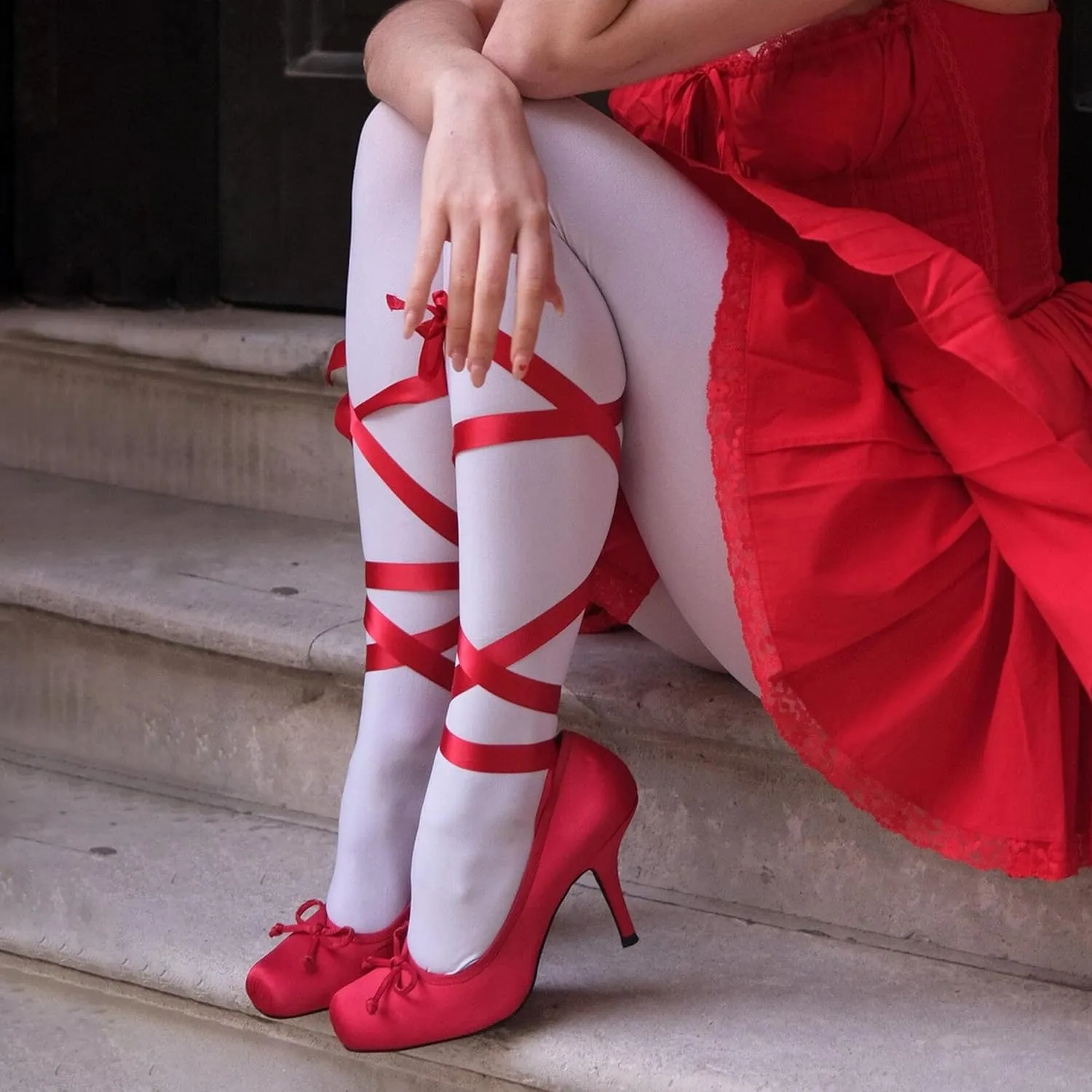 Ballet Heels for Women with Lace up Bows Closed Toe Mary Jane Heels Comfortable Square Toe Womens Ballerina Pumps Casual Dress Shoes for Women Dressy.