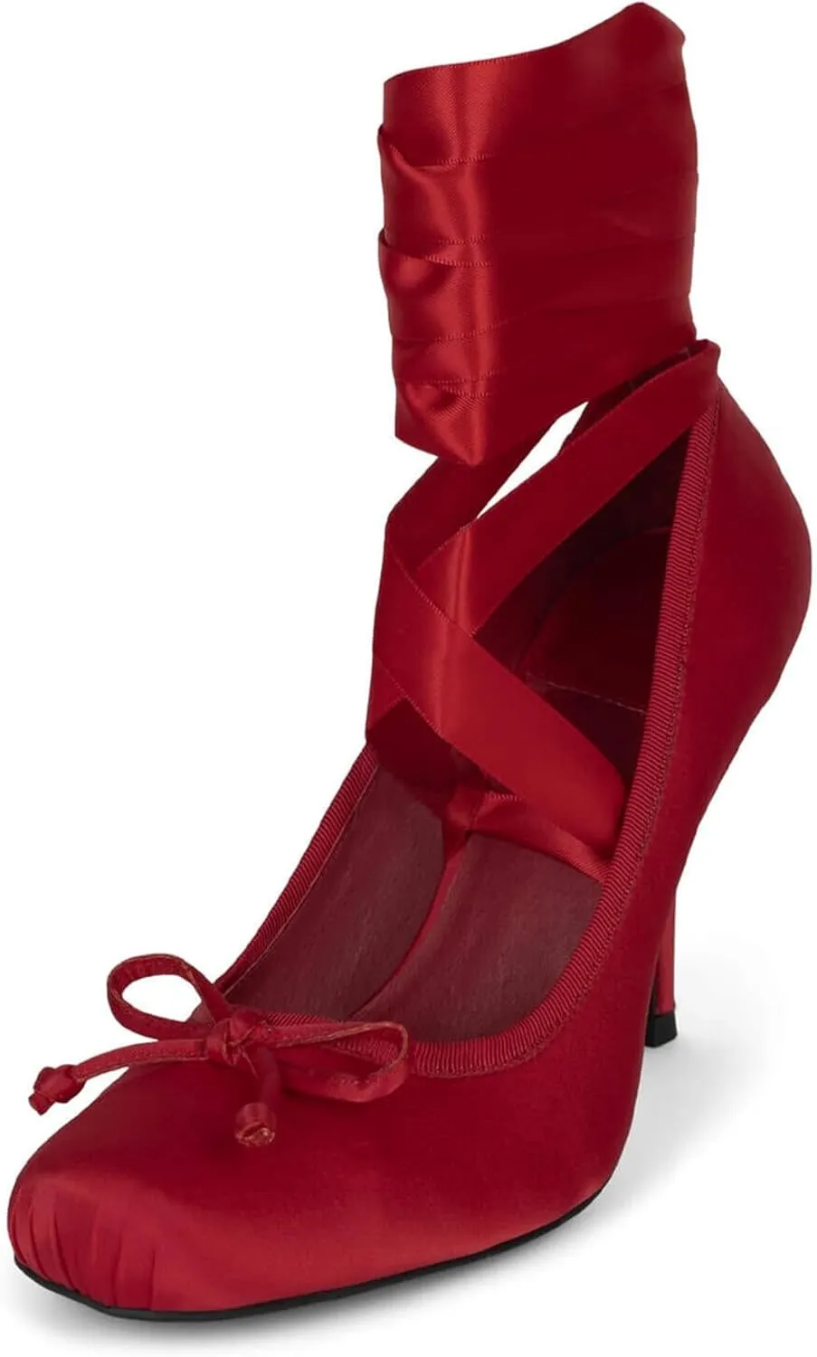 Ballet Heels for Women with Lace up Bows Closed Toe Mary Jane Heels Comfortable Square Toe Womens Ballerina Pumps Casual Dress Shoes for Women Dressy.