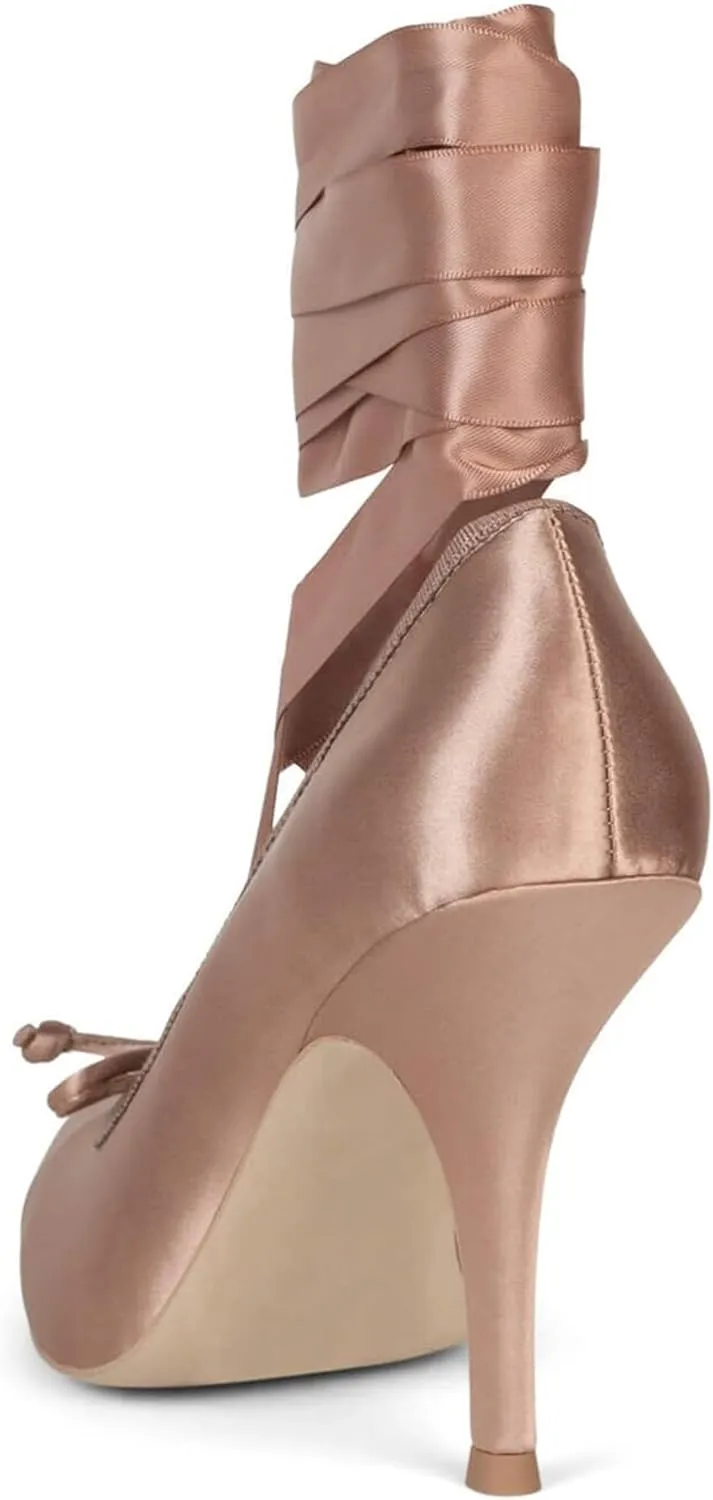 Ballet Heels for Women with Lace up Bows Closed Toe Mary Jane Heels Comfortable Square Toe Womens Ballerina Pumps Casual Dress Shoes for Women Dressy.