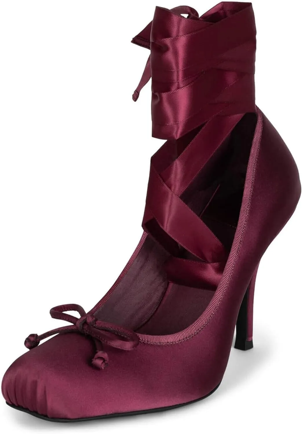 Ballet Heels for Women with Lace up Bows Closed Toe Mary Jane Heels Comfortable Square Toe Womens Ballerina Pumps Casual Dress Shoes for Women Dressy.