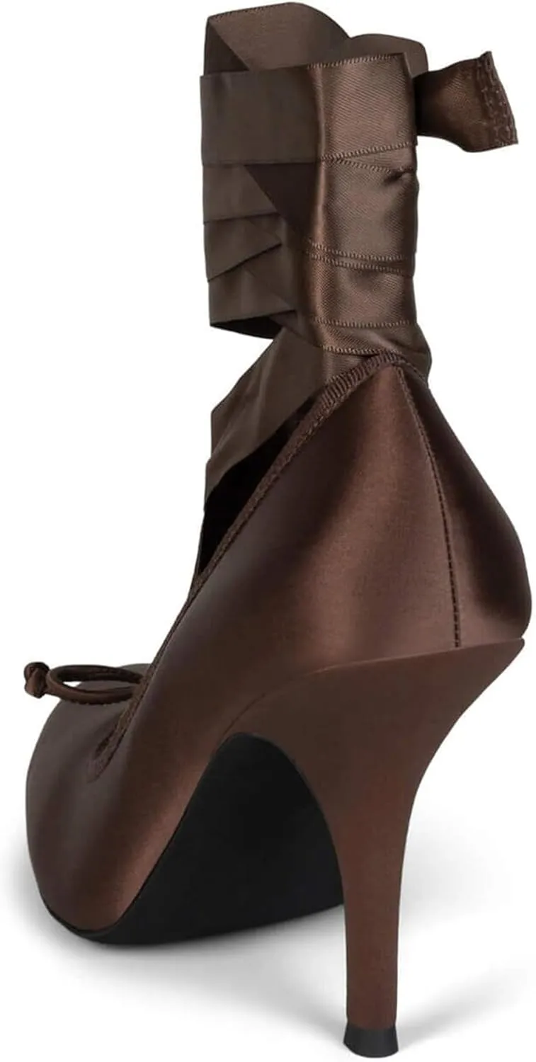 Ballet Heels for Women with Lace up Bows Closed Toe Mary Jane Heels Comfortable Square Toe Womens Ballerina Pumps Casual Dress Shoes for Women Dressy.