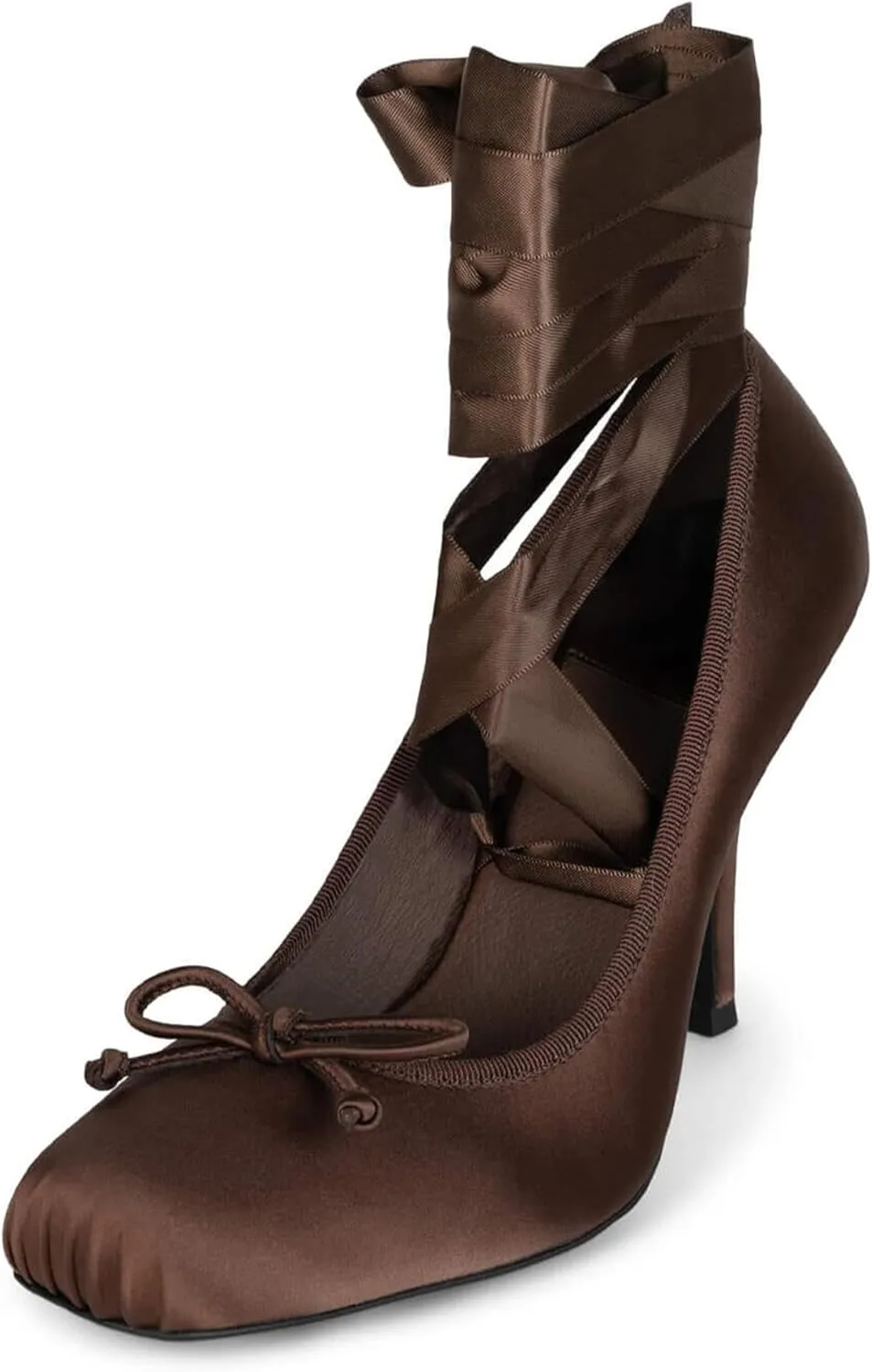 Ballet Heels for Women with Lace up Bows Closed Toe Mary Jane Heels Comfortable Square Toe Womens Ballerina Pumps Casual Dress Shoes for Women Dressy.