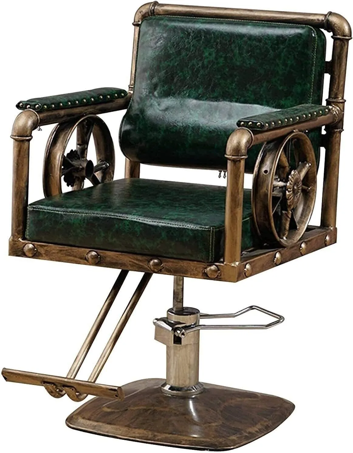 Barber Chair for Salon, Beauty Shop, Tattoo Studio - 360° Rotating, Adjustable Hydraulic Lift, High-Density Foam Cushions, Stylish Dark Green PVC Leather Swivel Chair