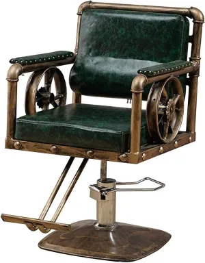 Barber Chair for Salon, Beauty Shop, Tattoo Studio - 360° Rotating, Adjustable Hydraulic Lift, High-Density Foam Cushions, Stylish Dark Green PVC Leather Swivel Chair