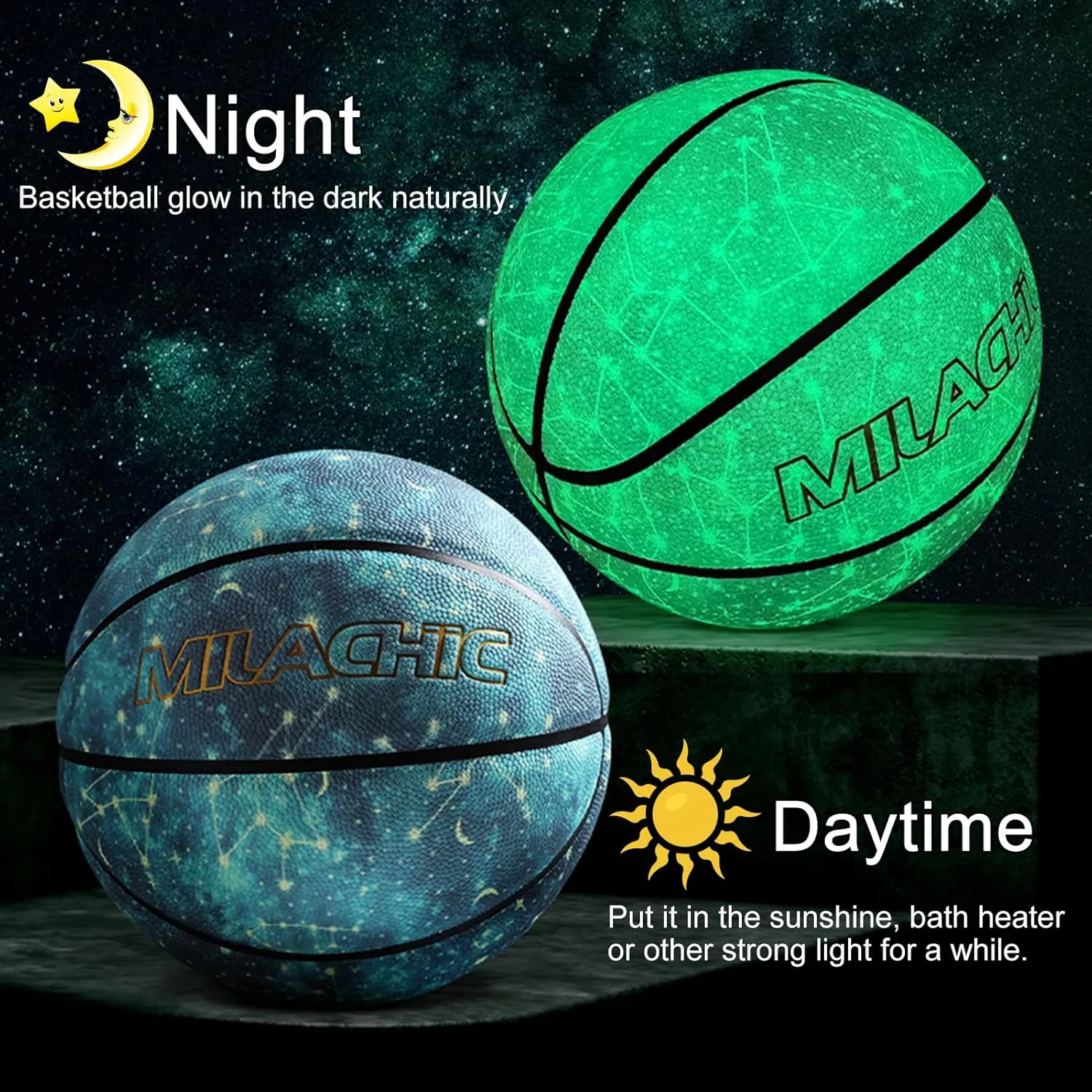 Basketball, Glow in The Dark Basketball, Glowing Leather Luminous Basketball Gift for Youth, Men, Women, Indoor-Outdoor Night Basketball Size 7(29.5") / 6(28.5") / 5 (27.5") with Pump
