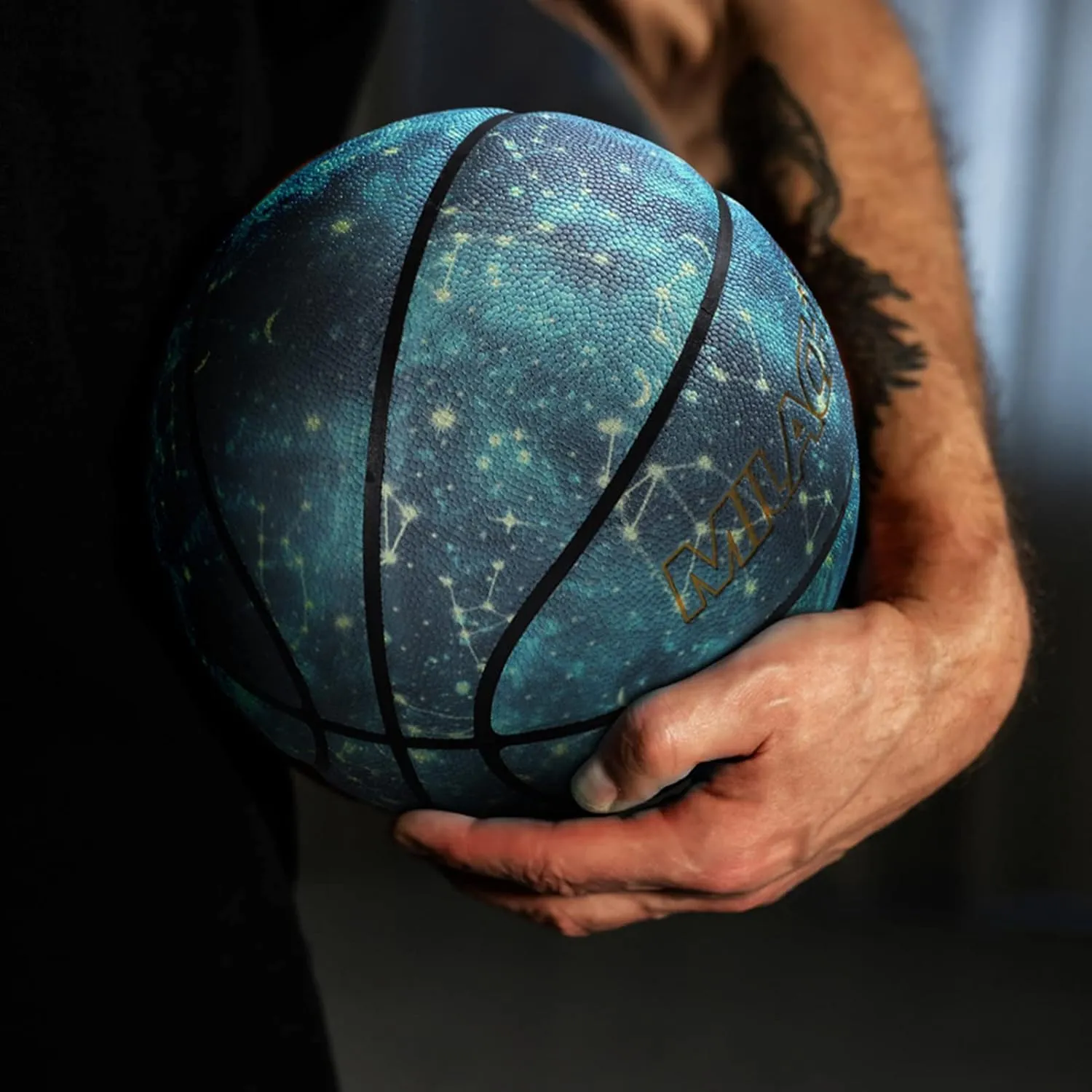 Basketball, Glow in The Dark Basketball, Glowing Leather Luminous Basketball Gift for Youth, Men, Women, Indoor-Outdoor Night Basketball Size 7(29.5") / 6(28.5") / 5 (27.5") with Pump