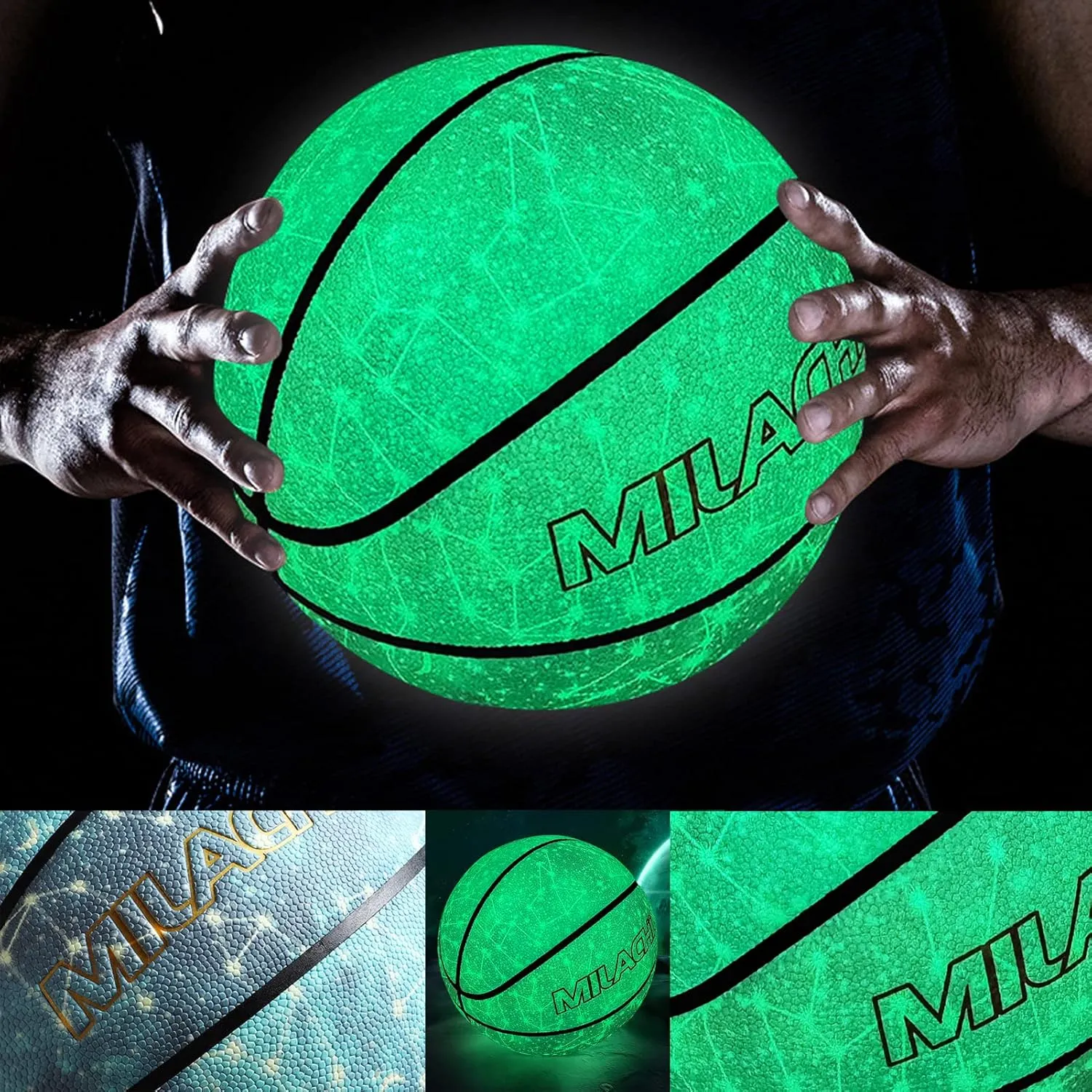 Basketball, Glow in The Dark Basketball, Glowing Leather Luminous Basketball Gift for Youth, Men, Women, Indoor-Outdoor Night Basketball Size 7(29.5") / 6(28.5") / 5 (27.5") with Pump