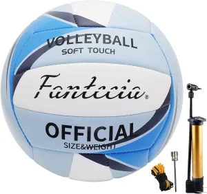 Beach Volleyball Official Size 5 with Pump, Soft Leather Volleyball for Outdoor Indoor Game, Gift for Unisex Adult