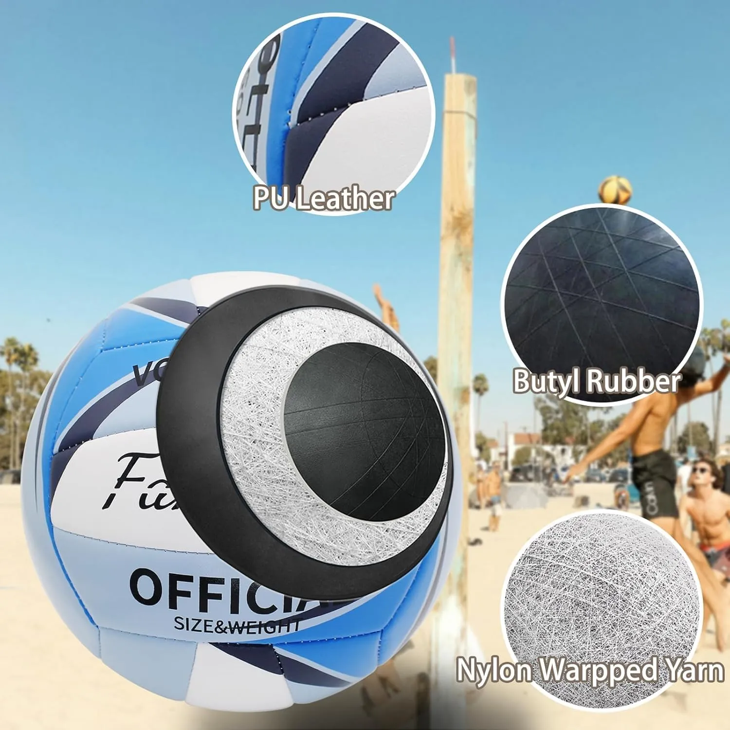 Beach Volleyball Official Size 5 with Pump, Soft Leather Volleyball for Outdoor Indoor Game, Gift for Unisex Adult